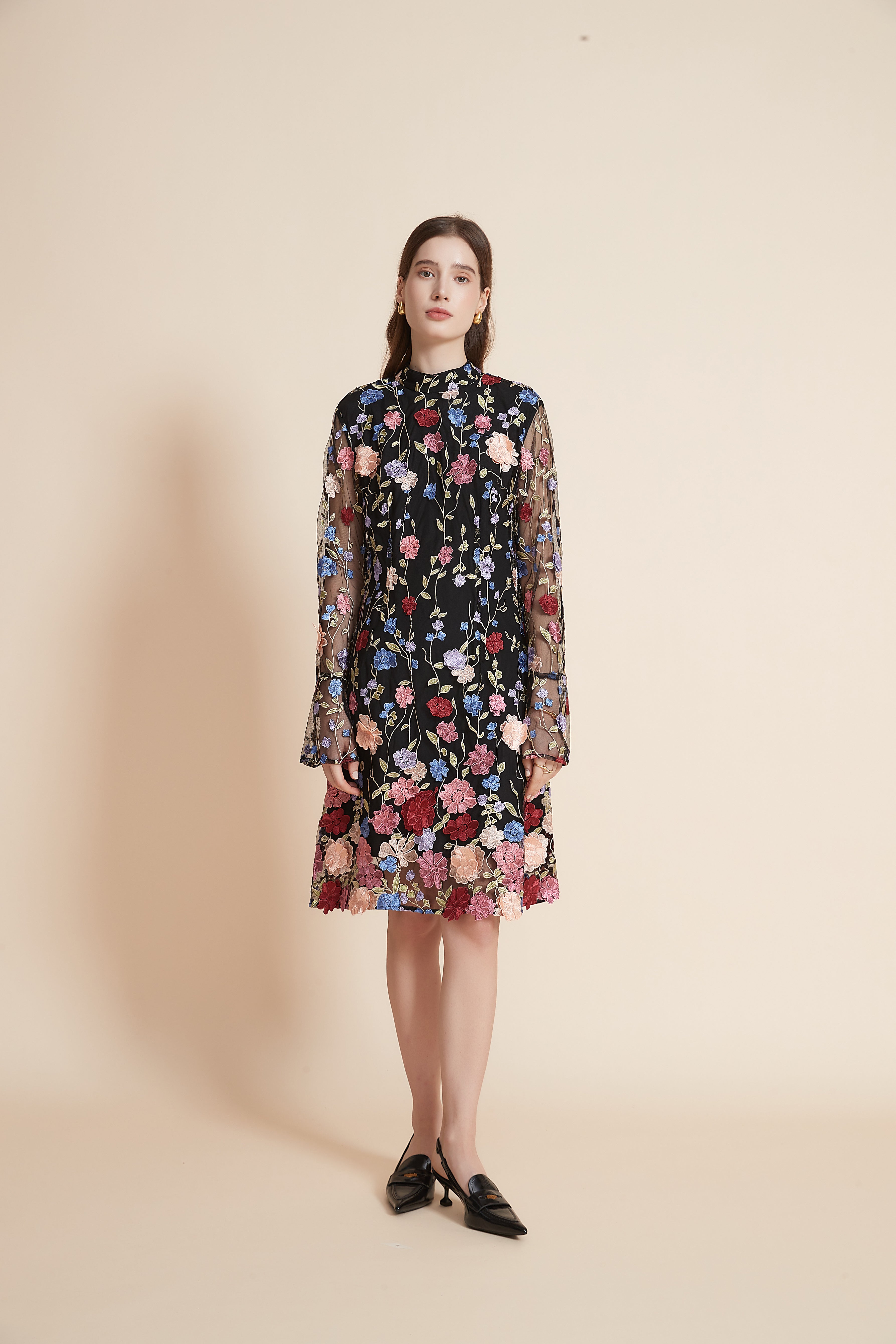 Short Floral Dress with Long Chiffon Sleeves