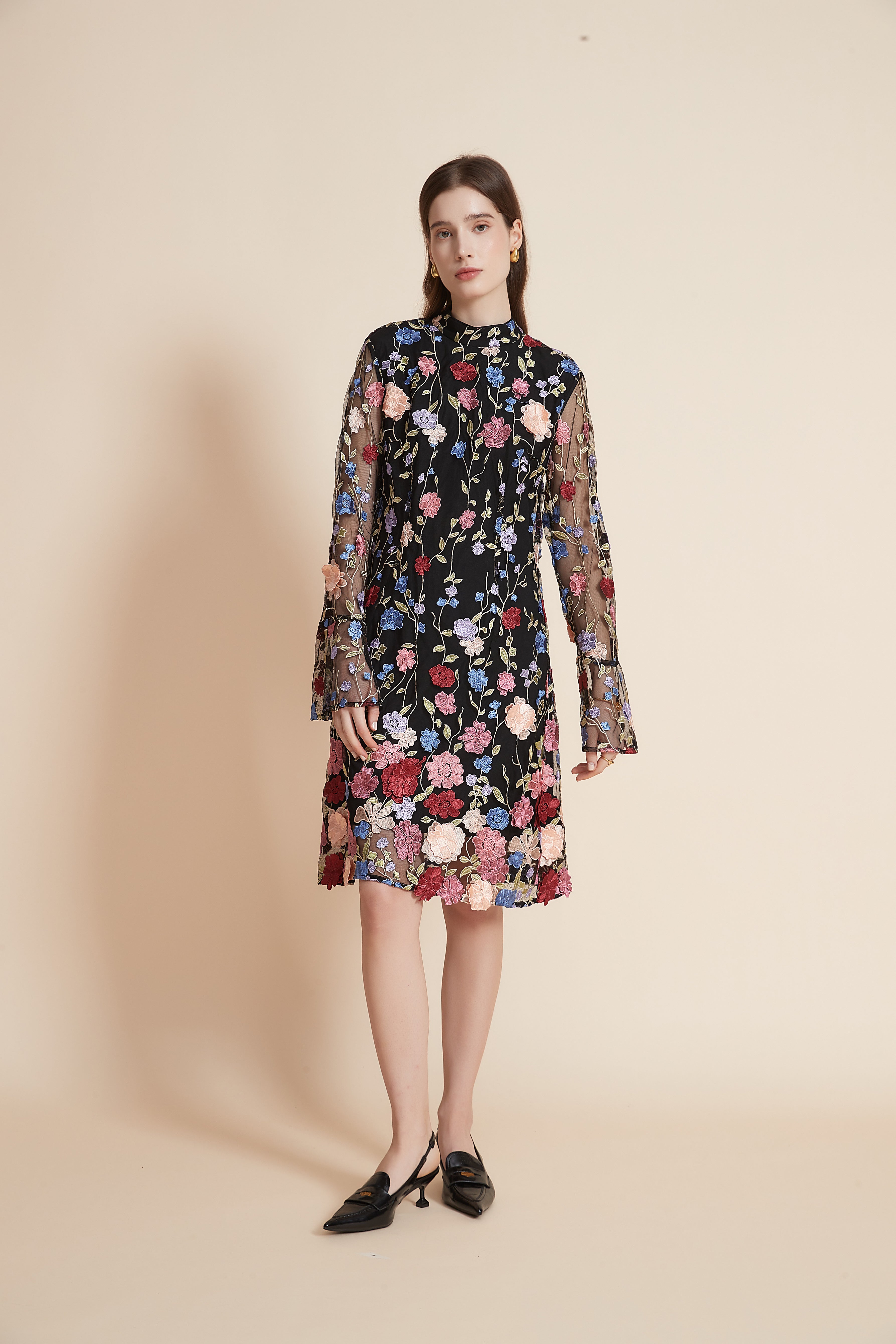 Short Floral Dress with Long Chiffon Sleeves