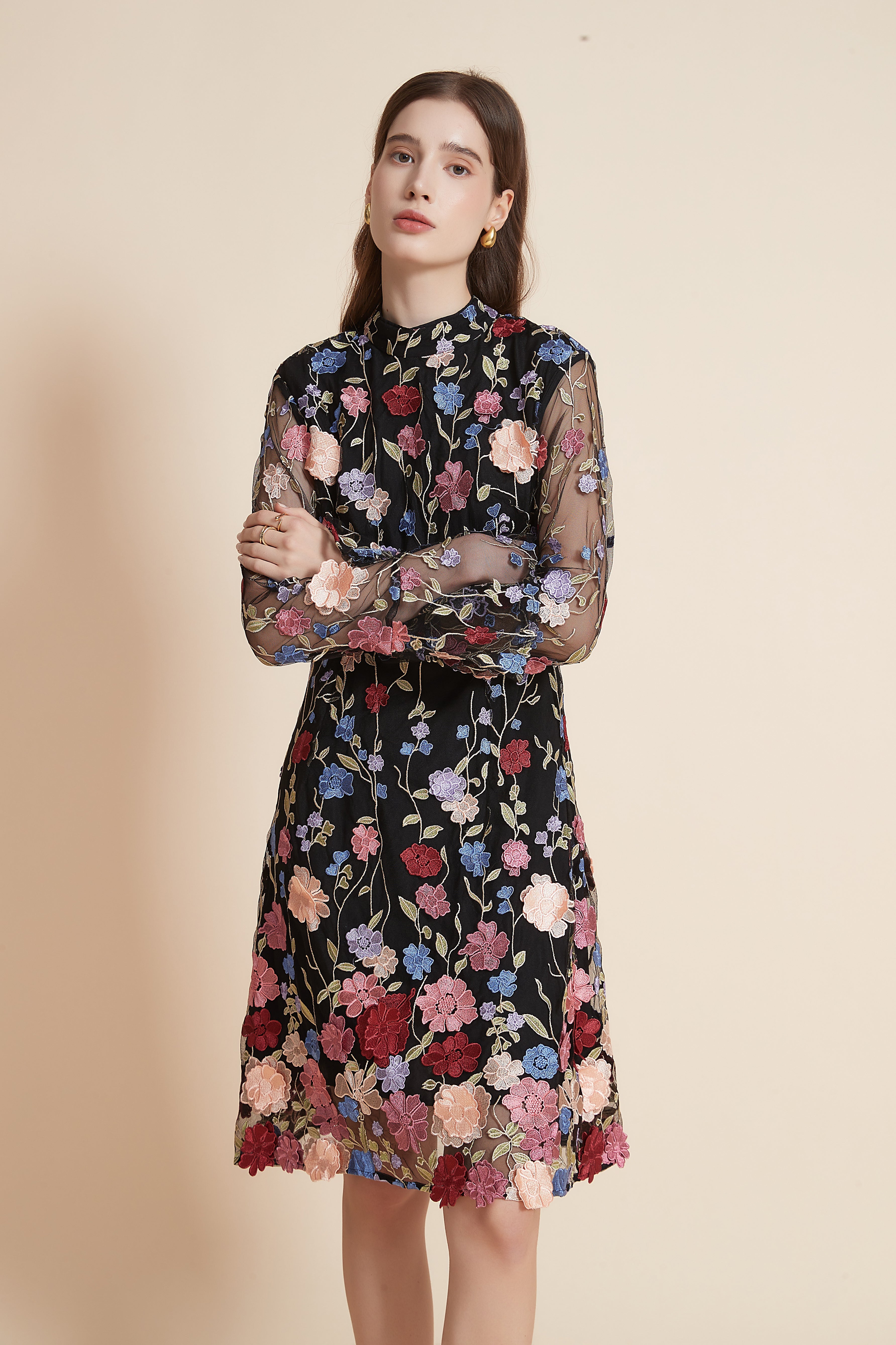 Short Floral Dress with Long Chiffon Sleeves