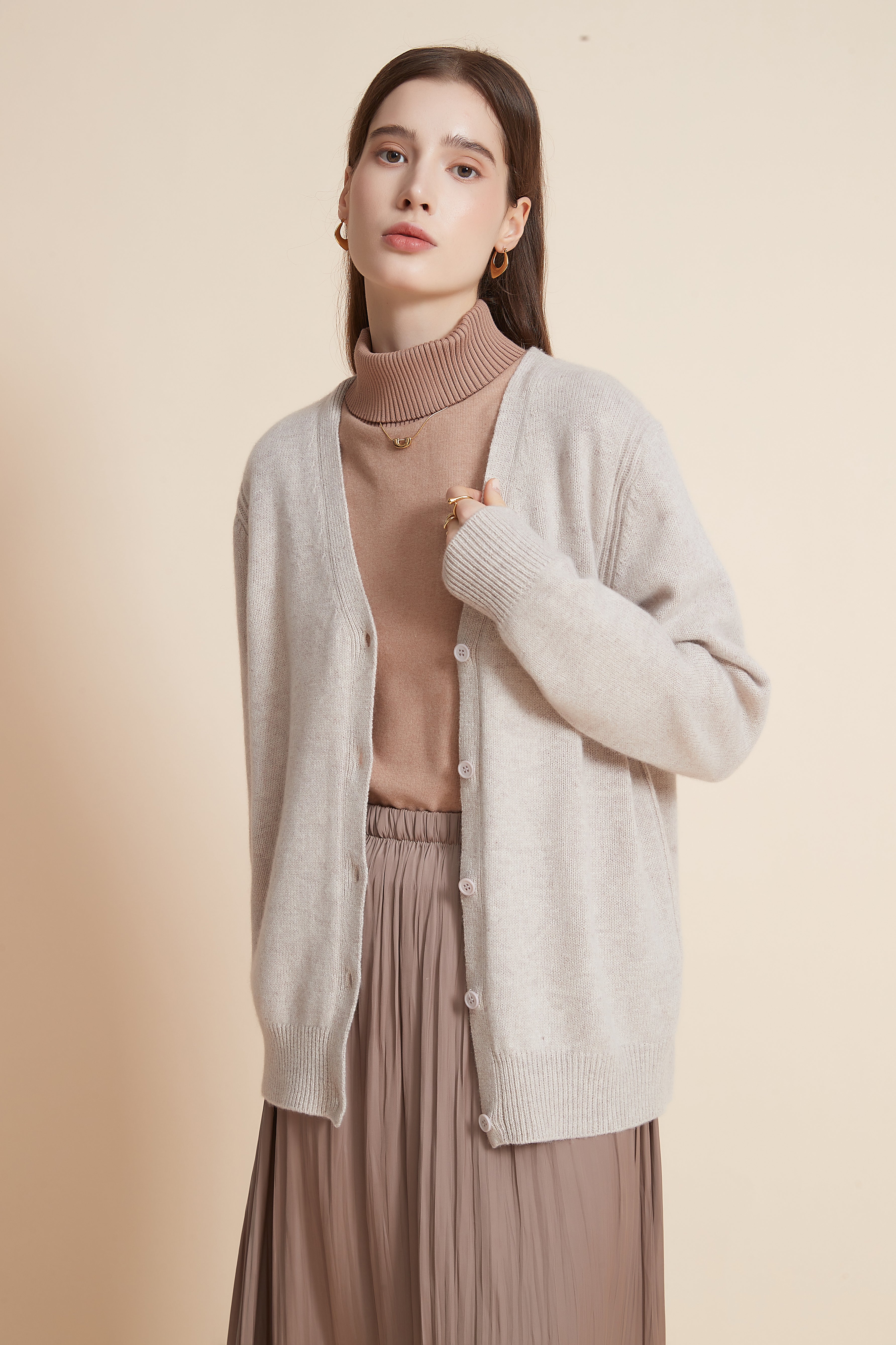 Yola Plain Cardigan with Buttons, Long Sleeves