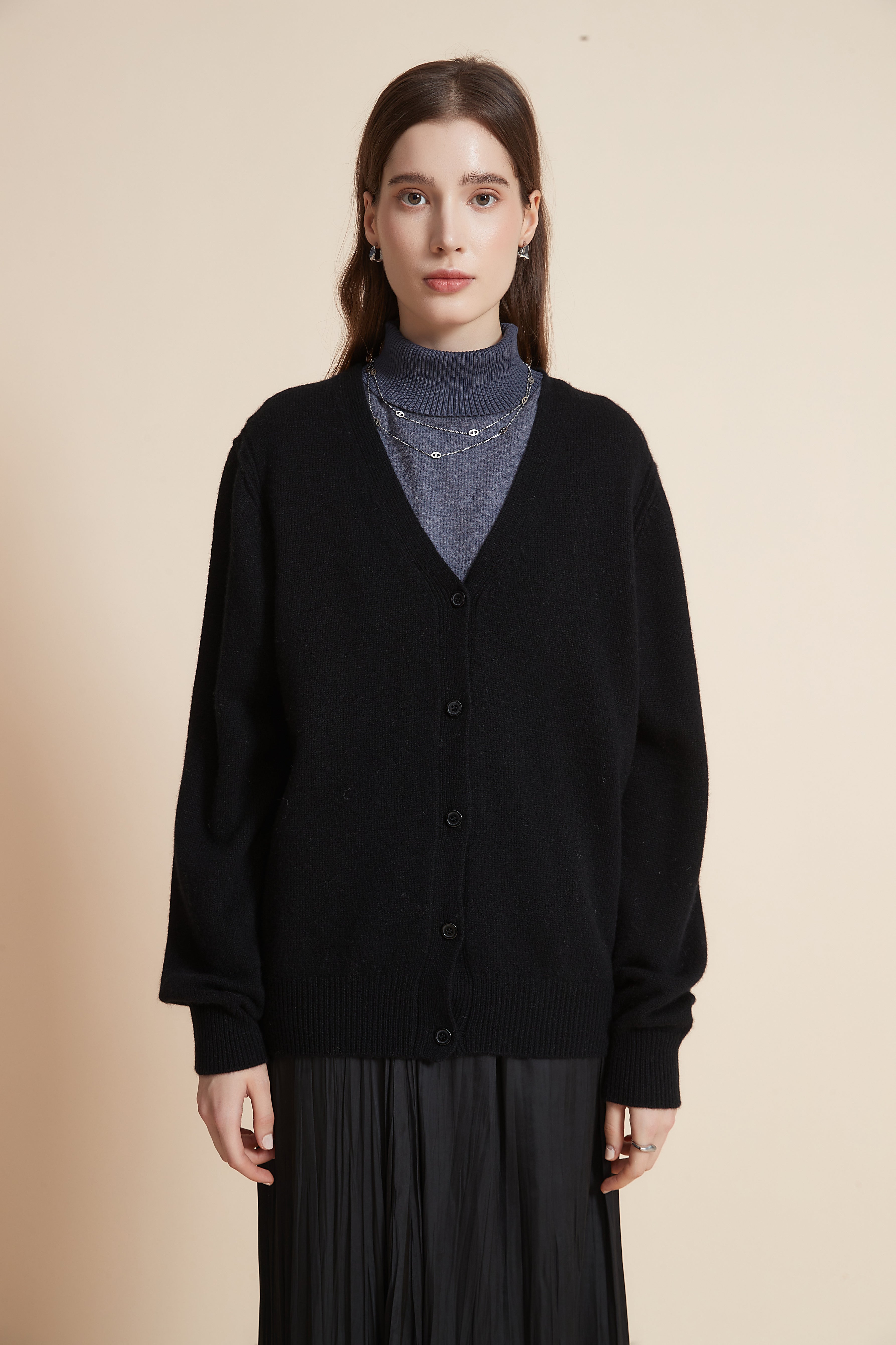 Yola Plain Cardigan with Buttons, Long Sleeves