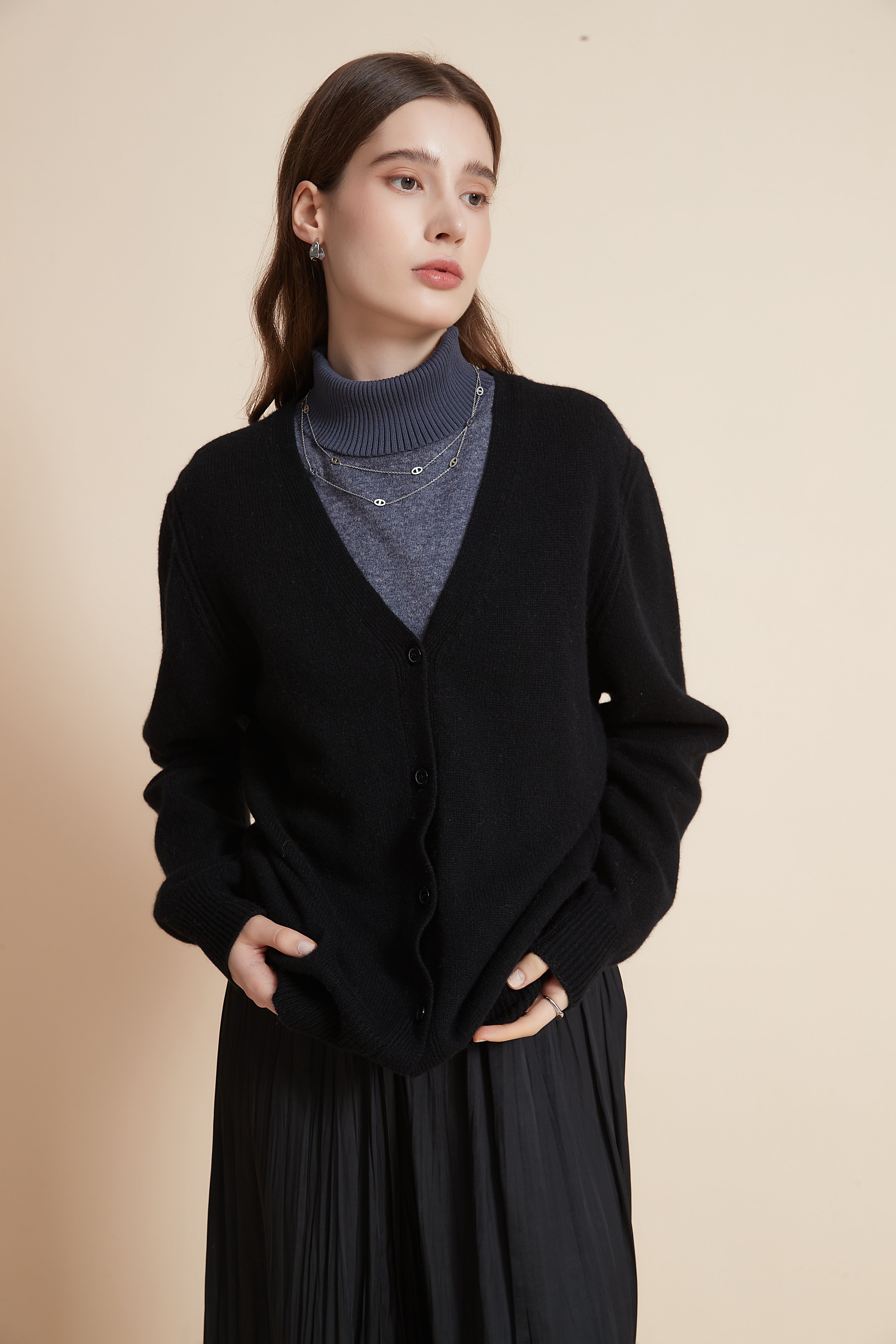 Yola Plain Cardigan with Buttons, Long Sleeves