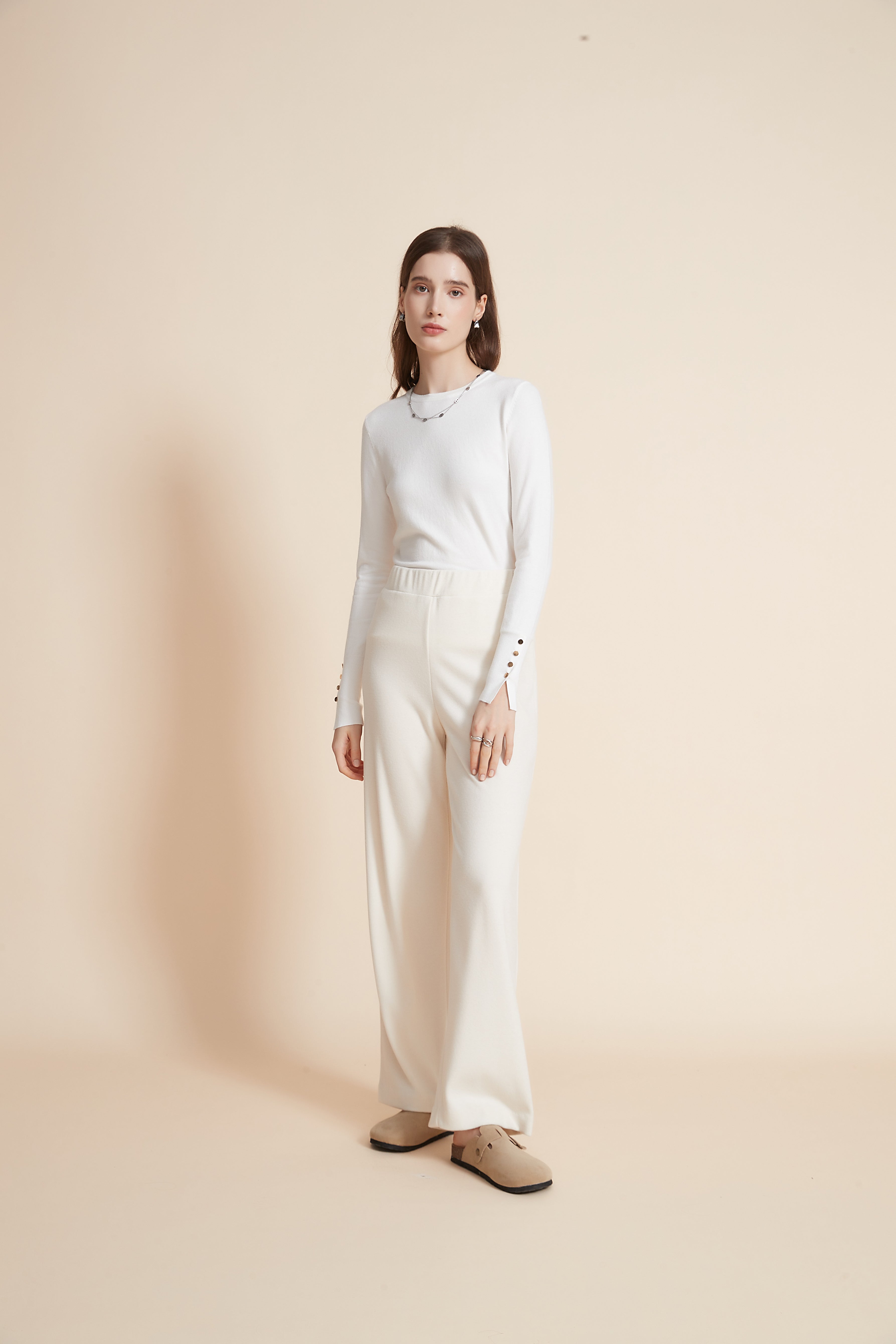 Yola Plain Wide Elastic Waist Pants