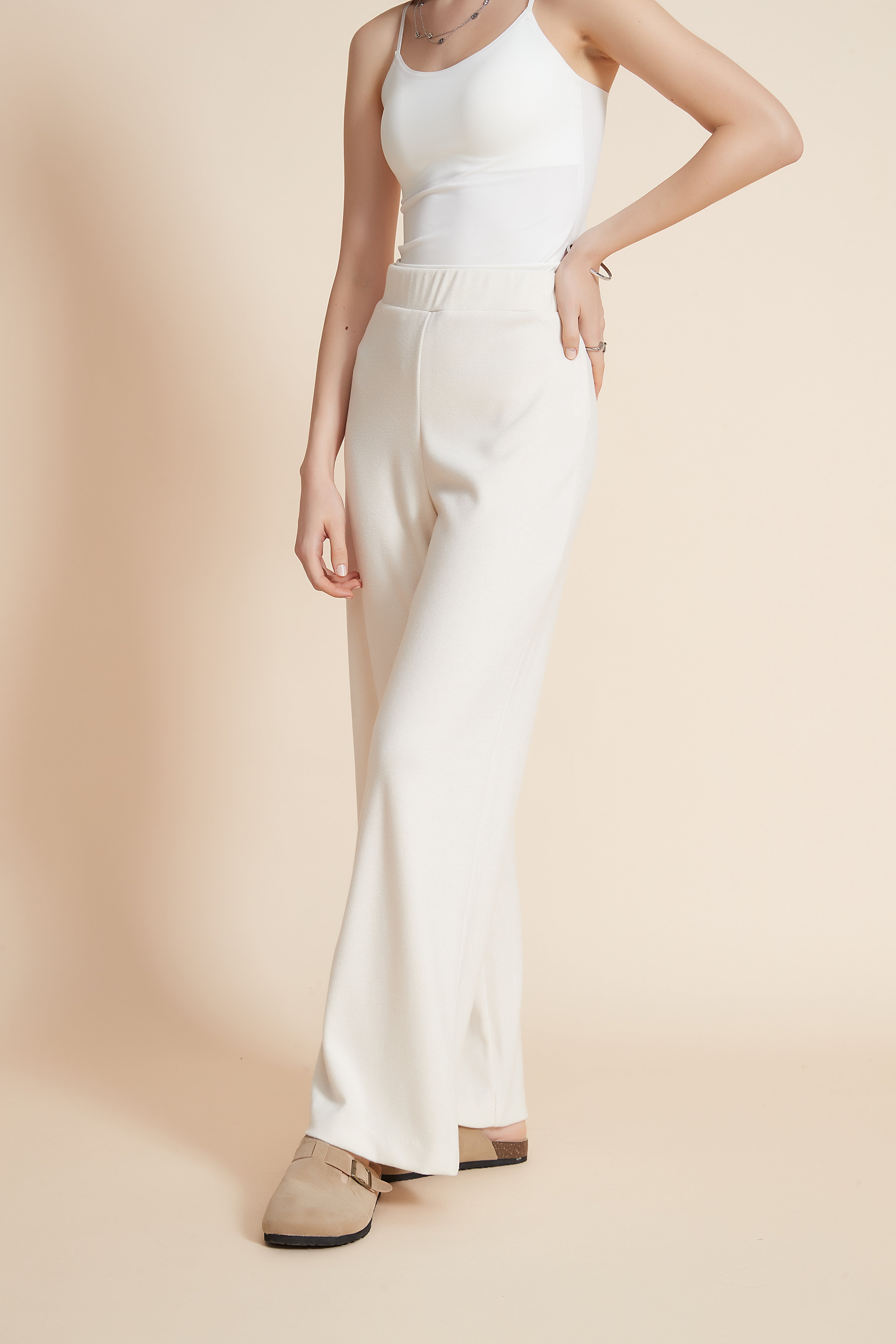 Yola Plain Wide Elastic Waist Pants