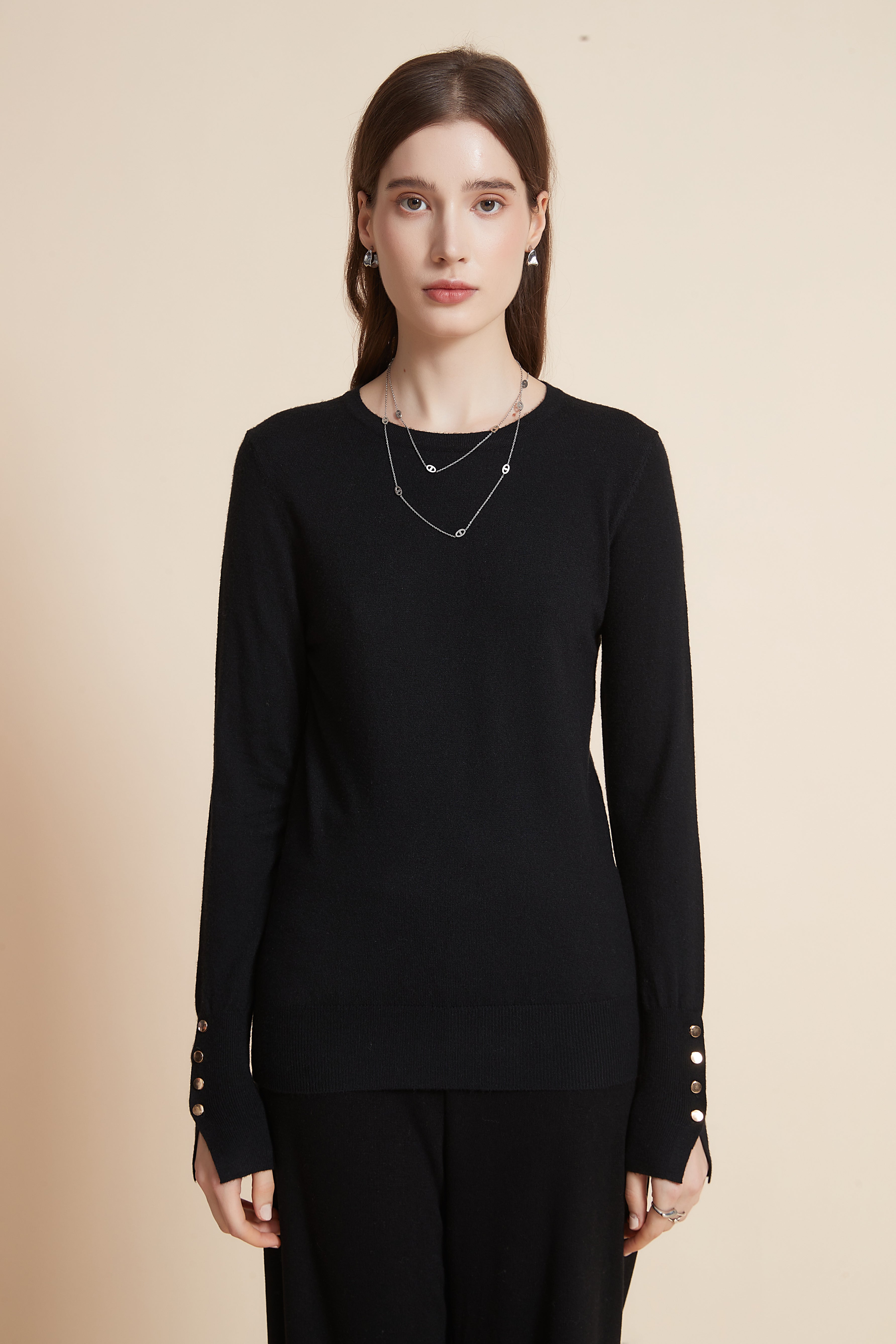 Yola Plain Long Sleeve Blouse with Metallic Button Details