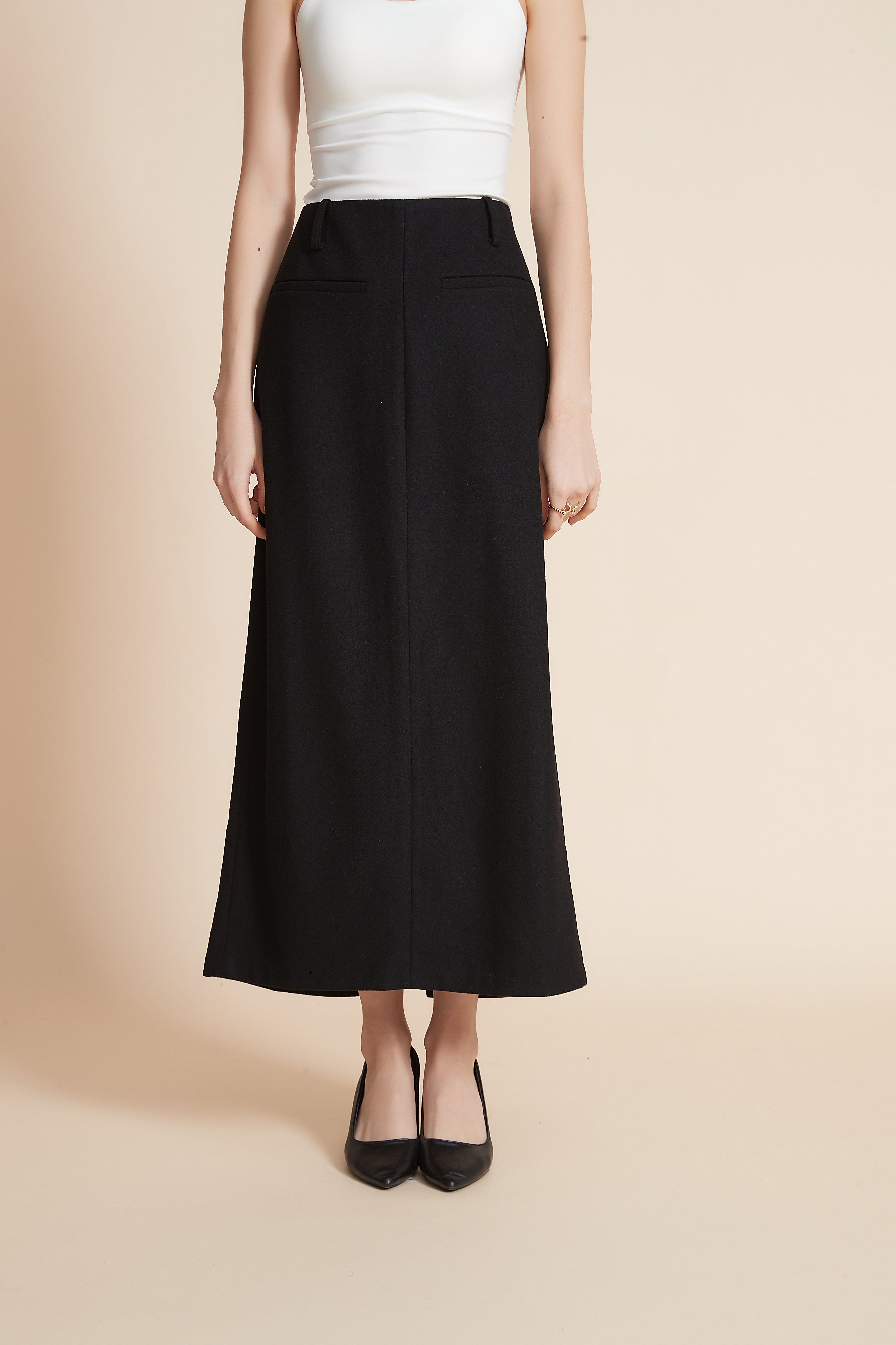 Yola Plain Back Split Wide Midi Skirt