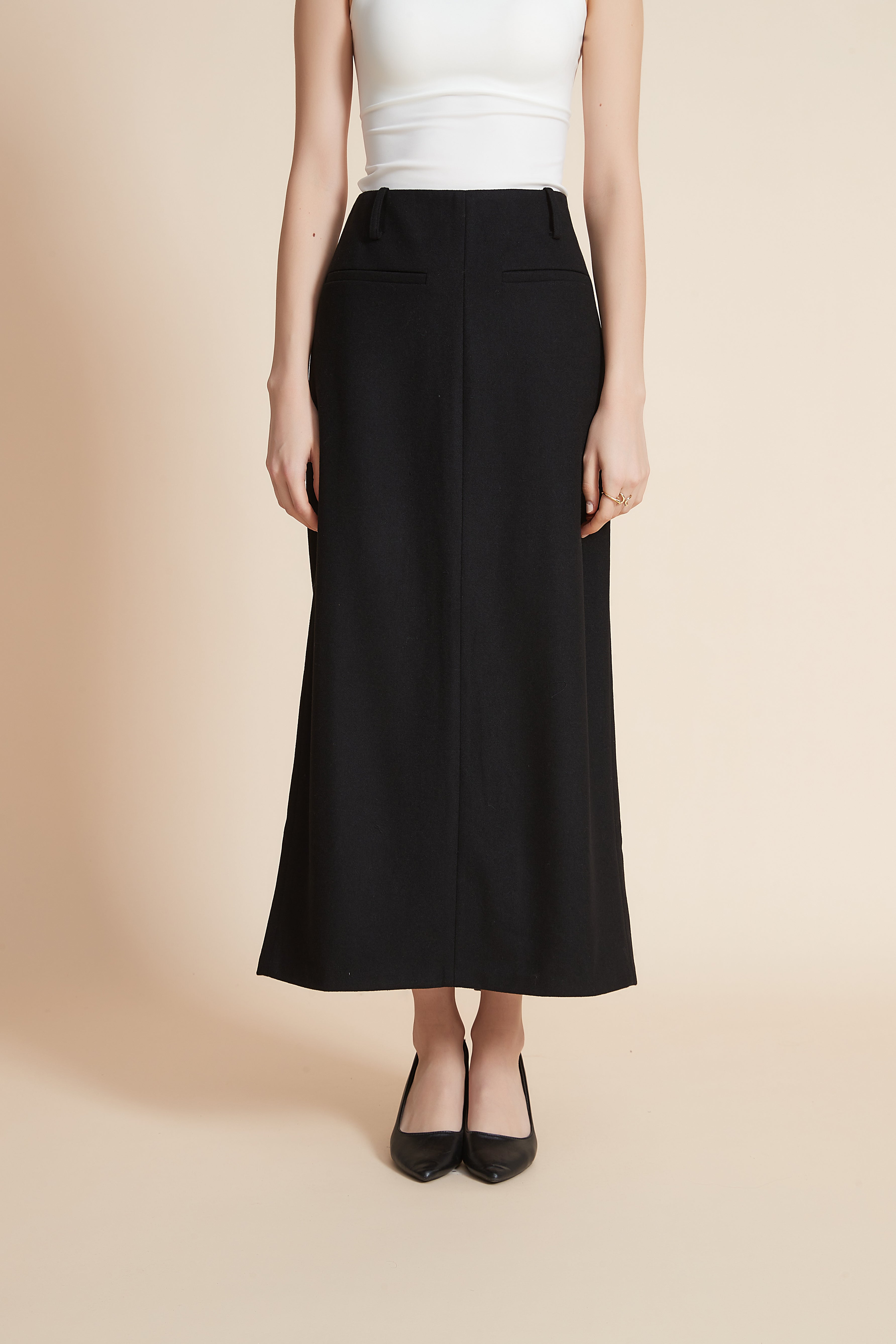 Plain Back Split Wide Midi Skirt