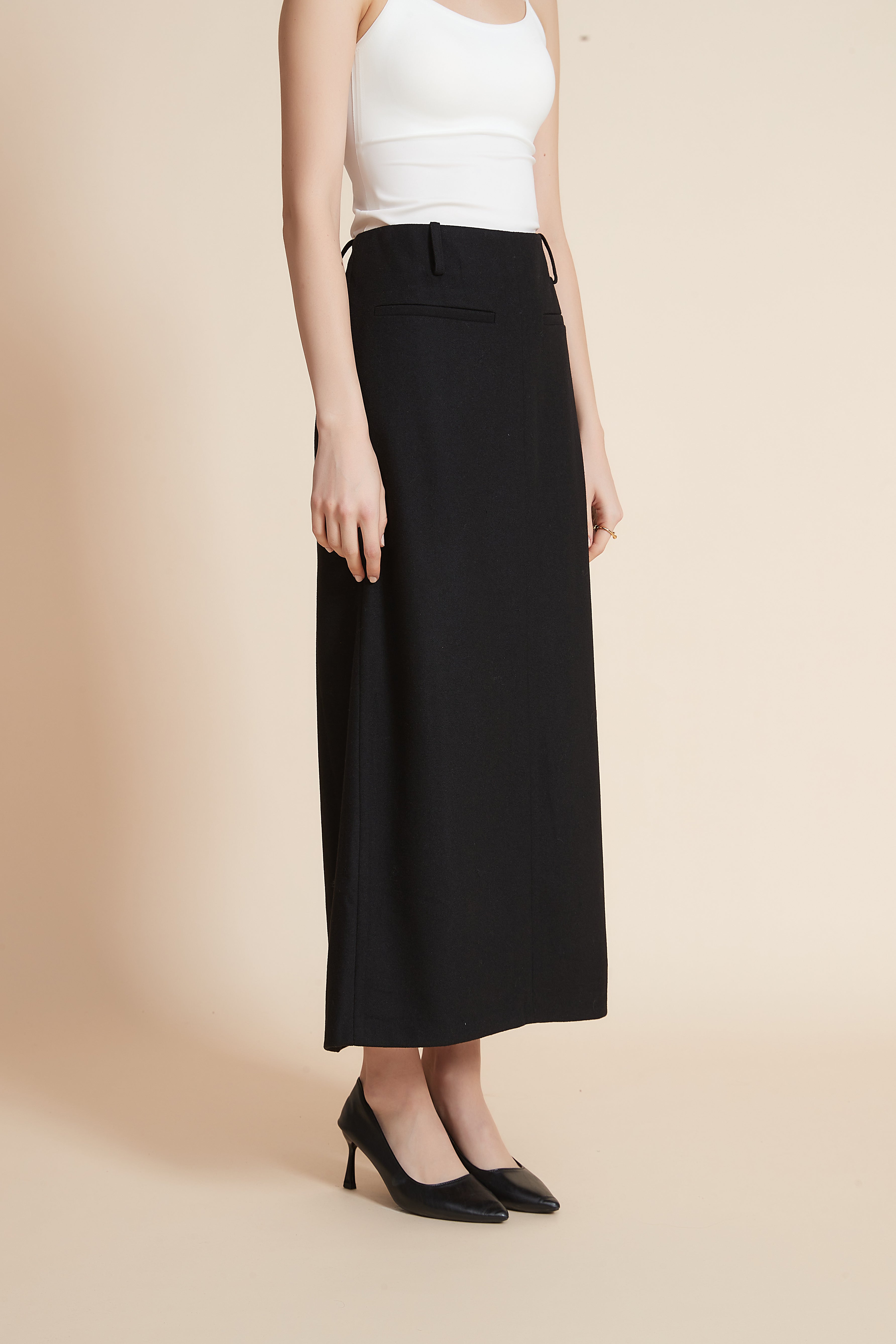 Yola Plain Back Split Wide Midi Skirt