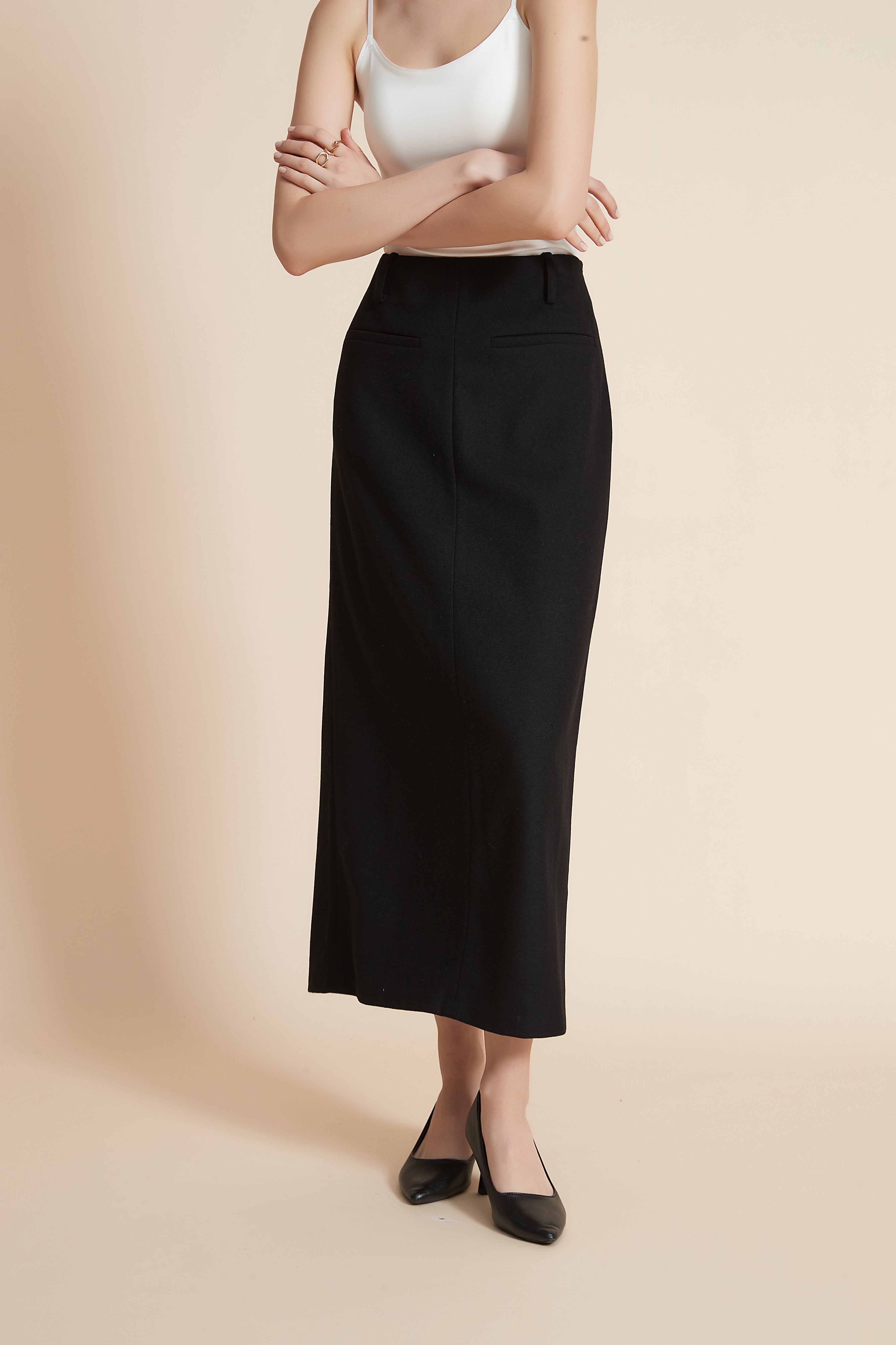 Plain Back Split Wide Midi Skirt