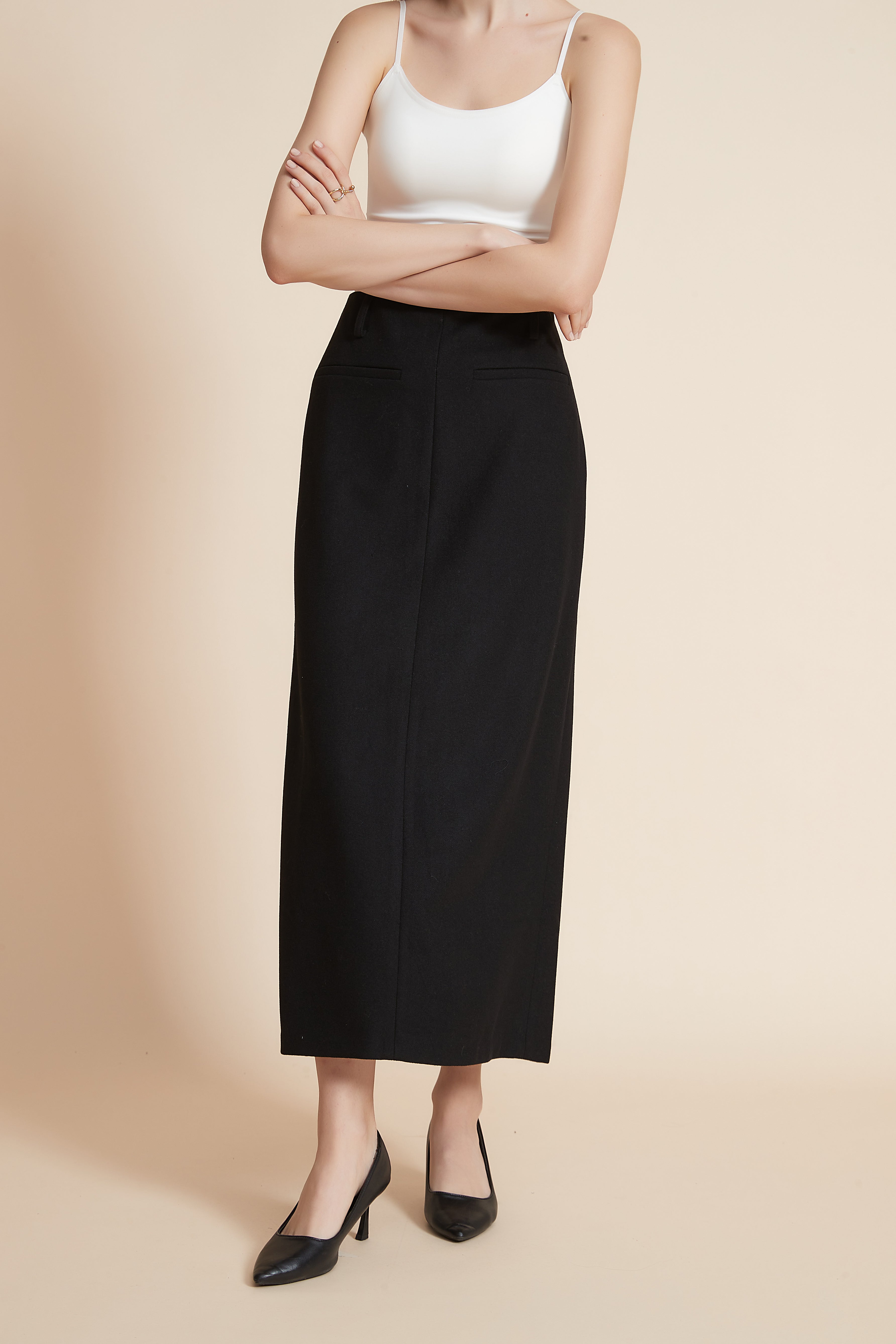 Yola Plain Back Split Wide Midi Skirt