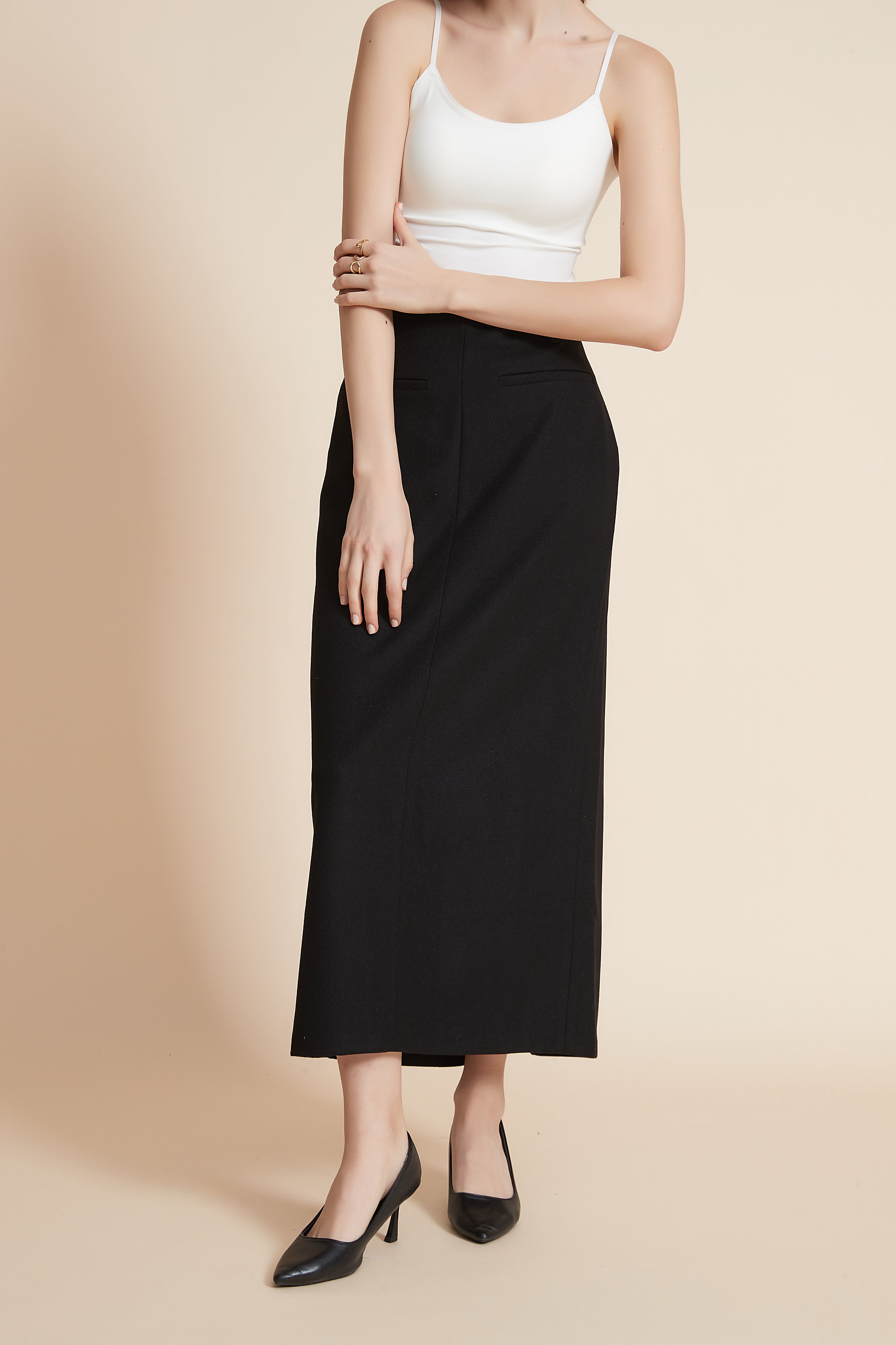 Plain Back Split Wide Midi Skirt