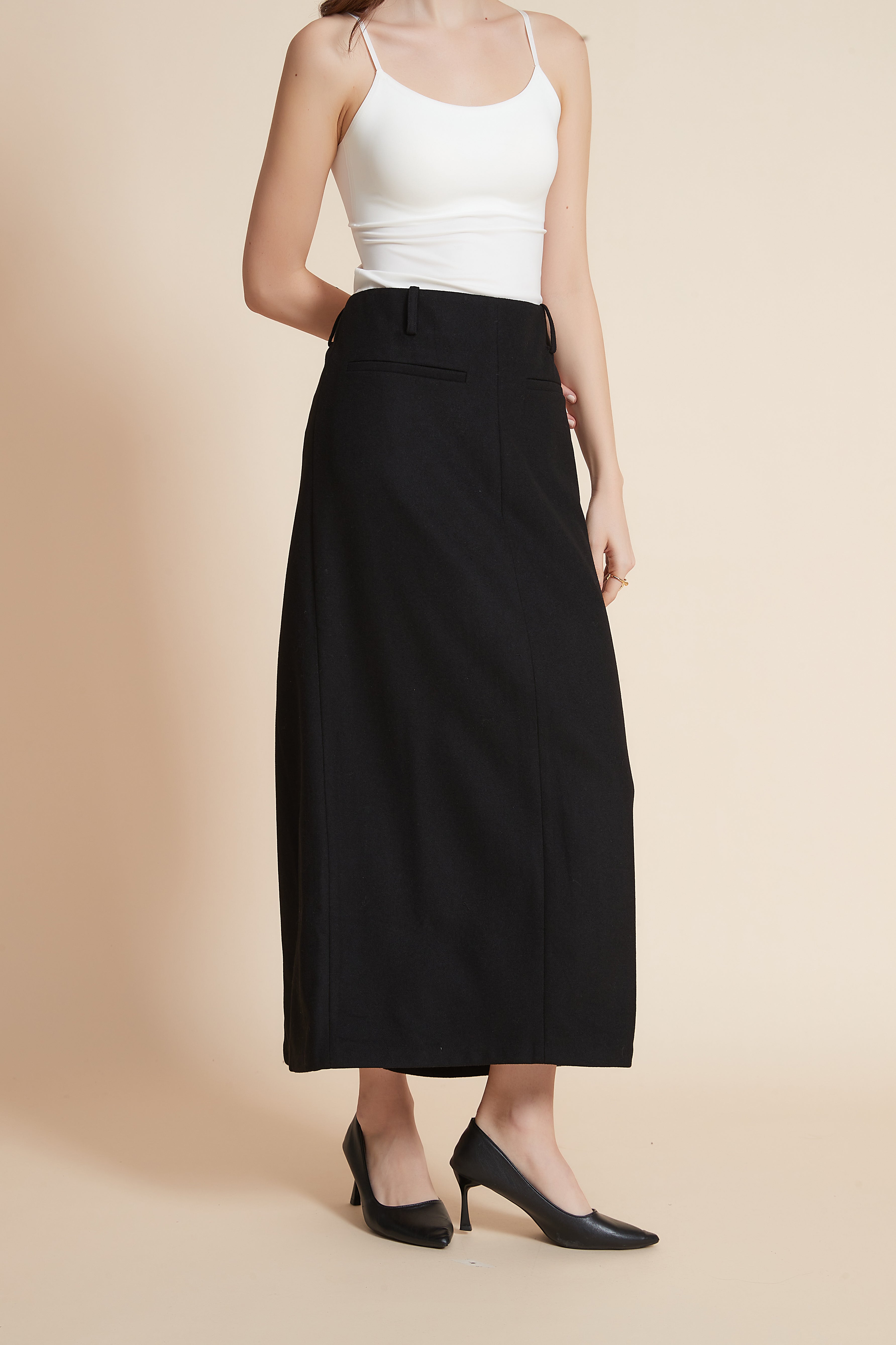 Plain Back Split Wide Midi Skirt