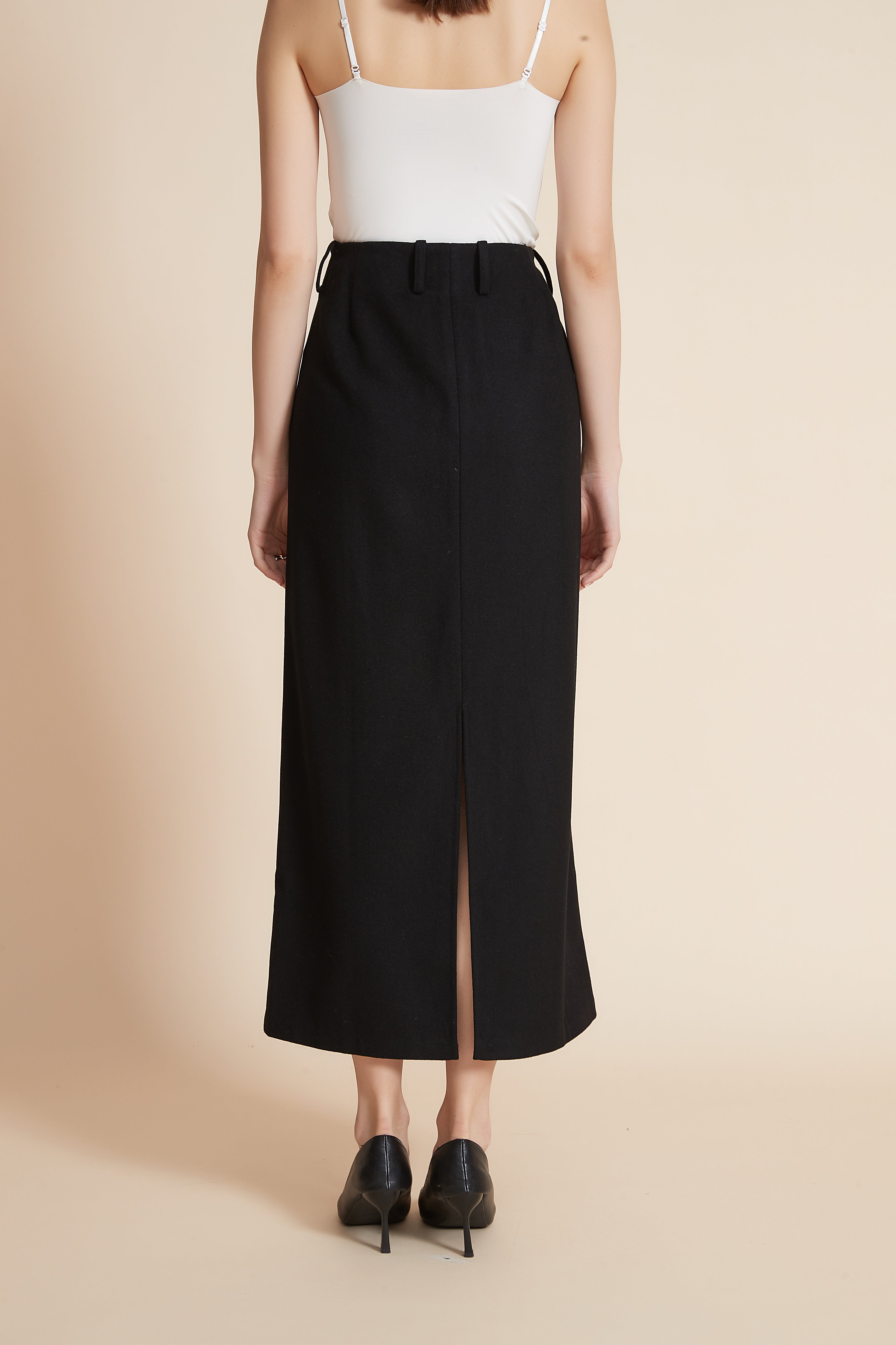 Yola Plain Back Split Wide Midi Skirt