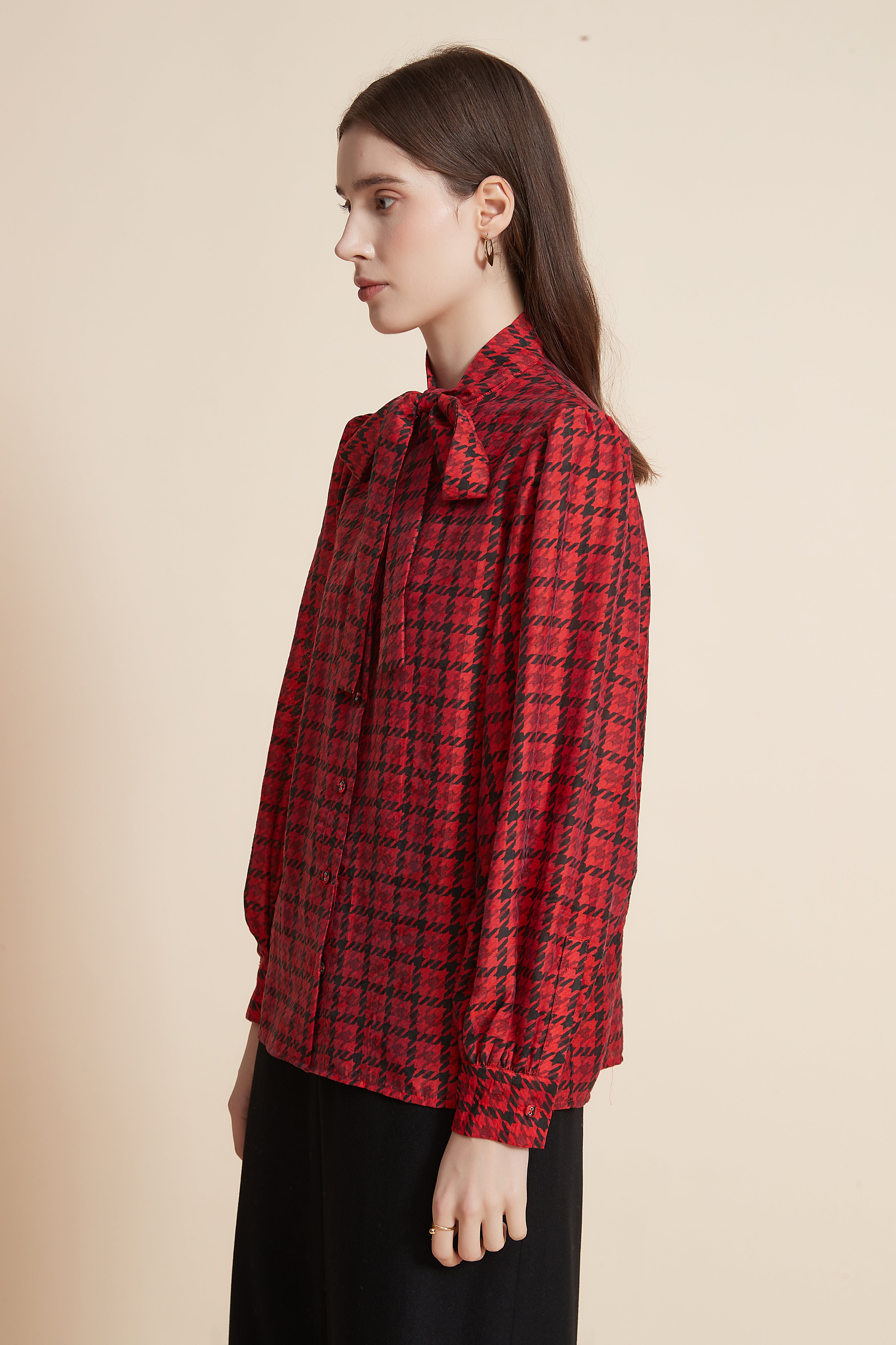 Long Sleeve Shirt with Bow Tie Collar