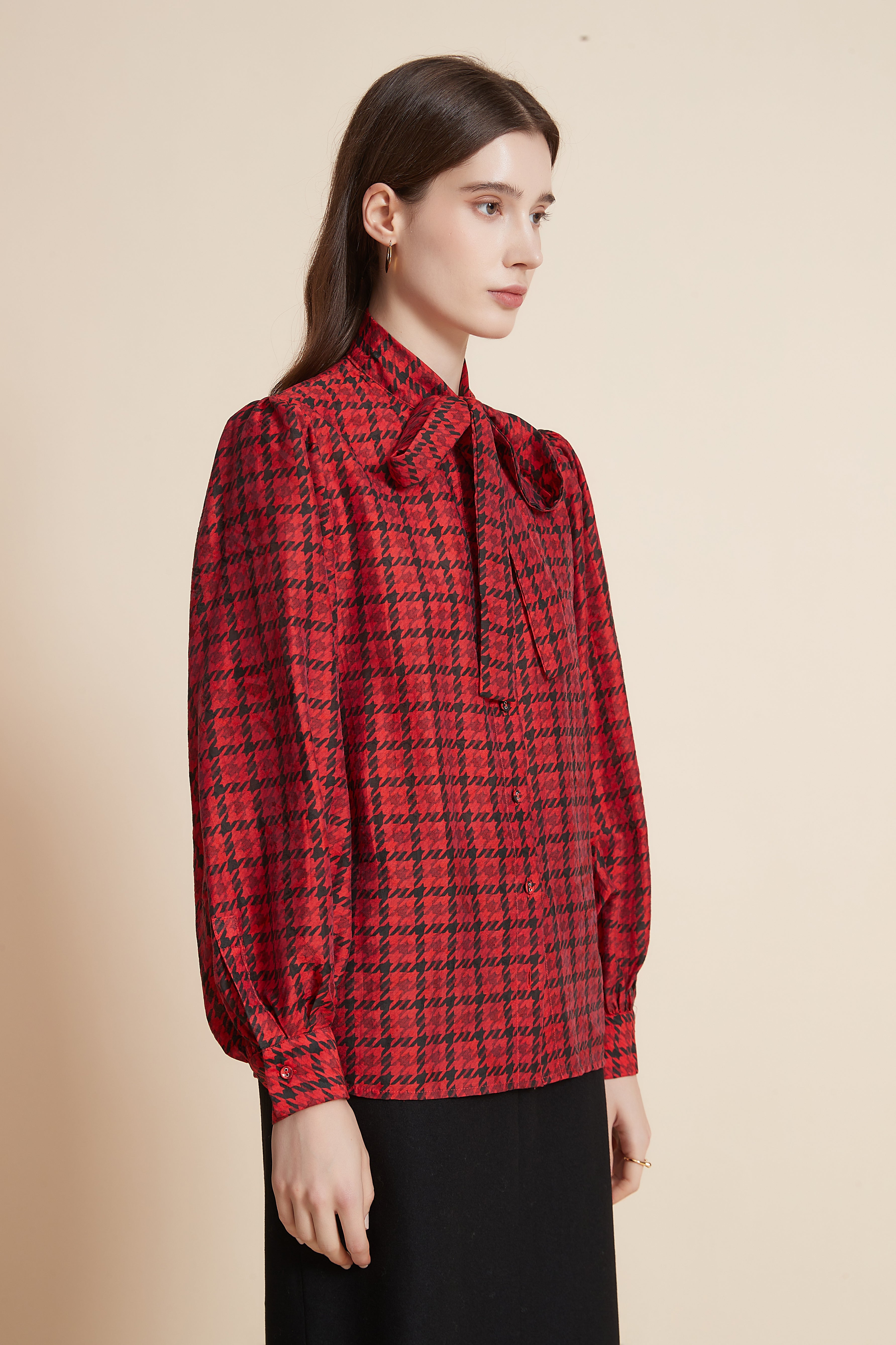Long Sleeve Shirt with Bow Tie Collar