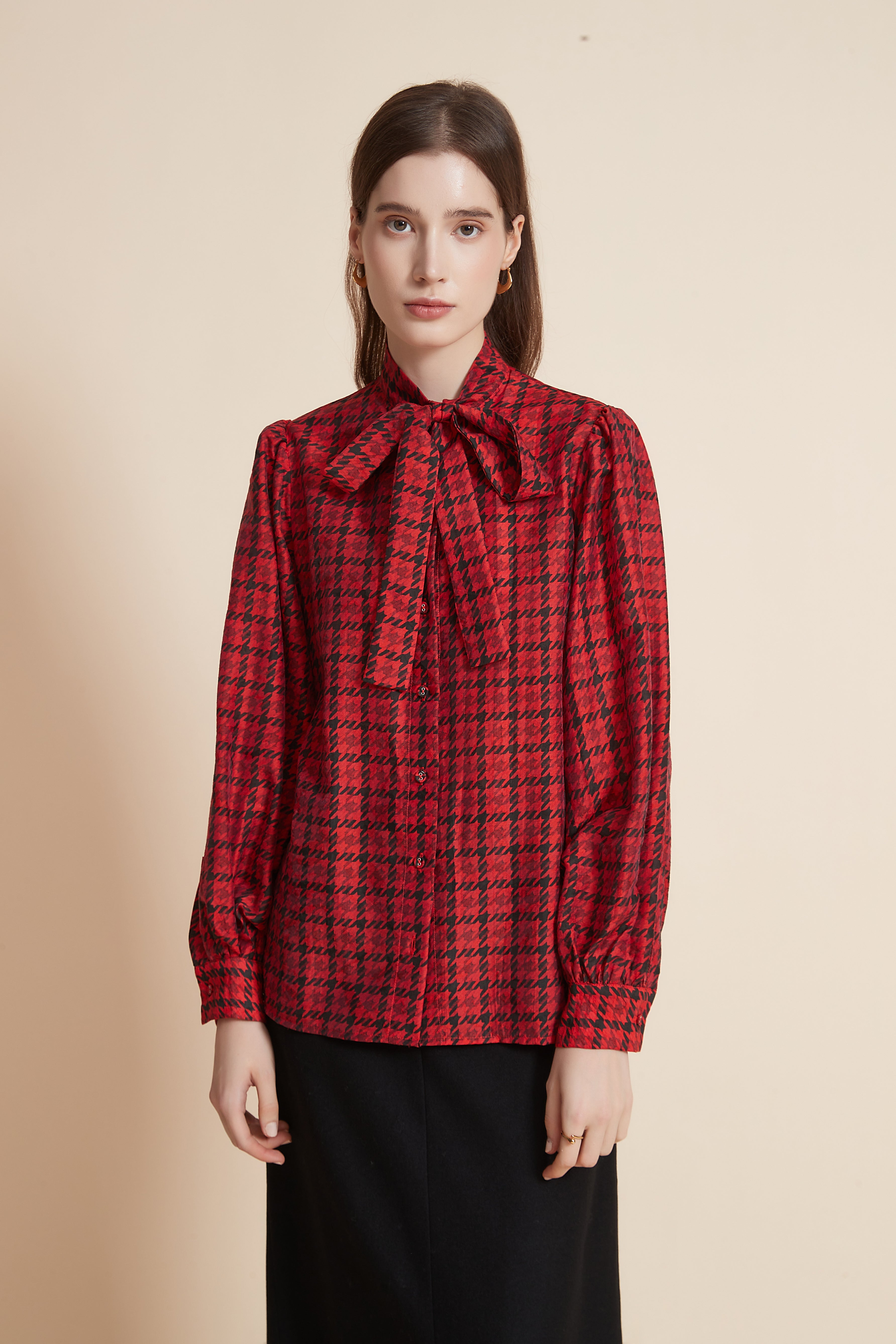 Long Sleeve Shirt with Bow Tie Collar
