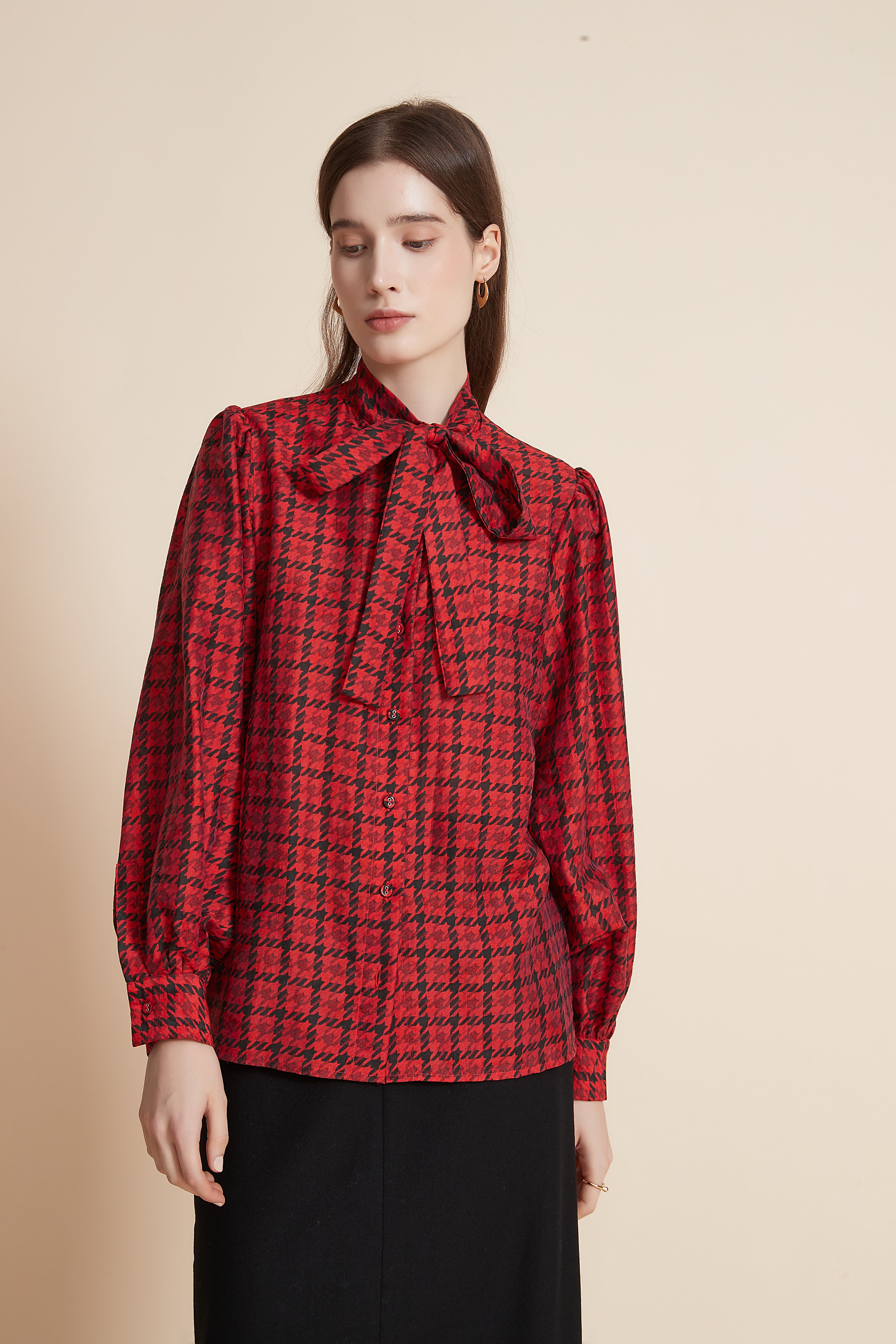 Long Sleeve Shirt with Bow Tie Collar