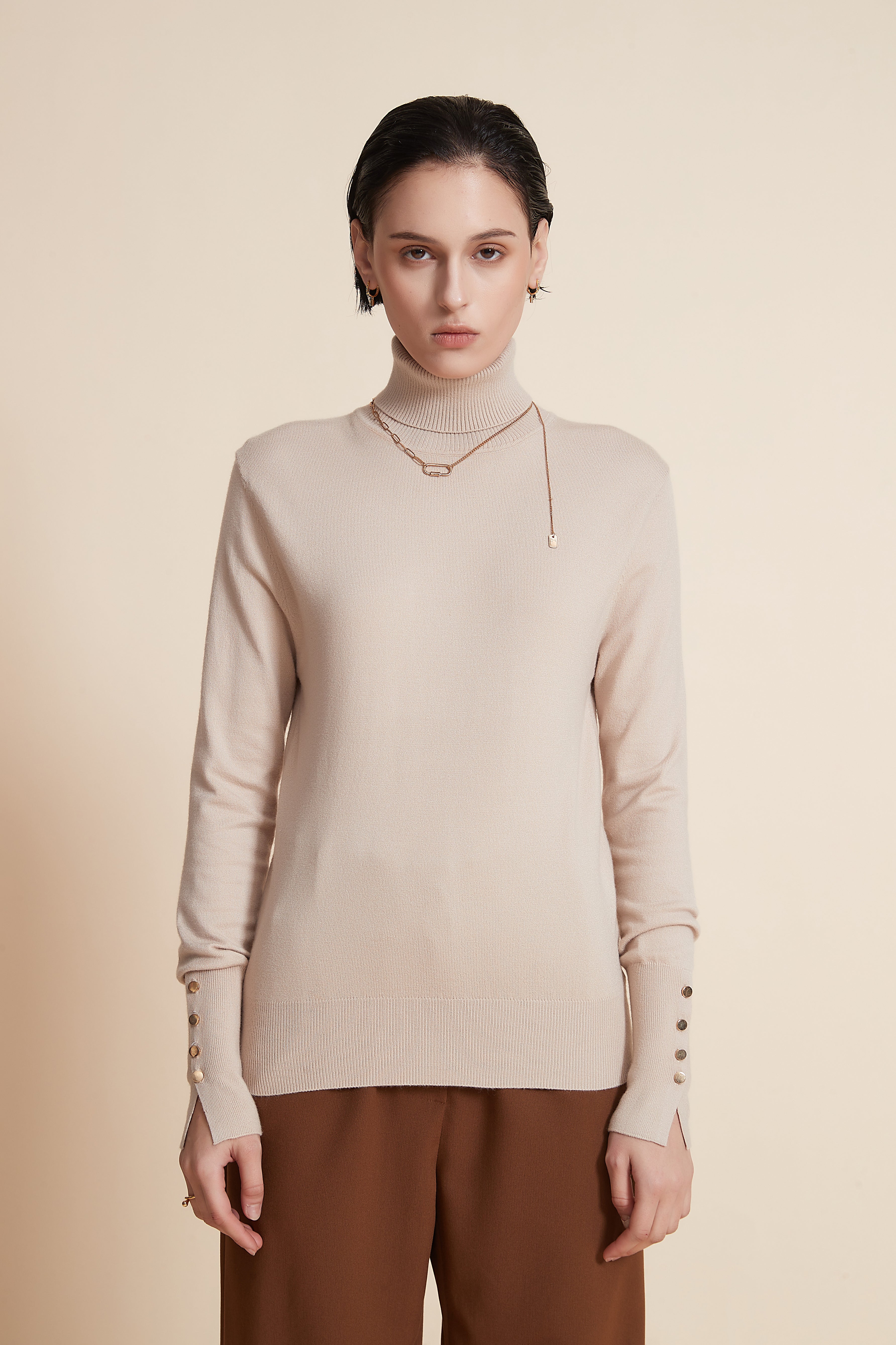 Yola High Neck Long Sleeve Blouse with Metal Buttons