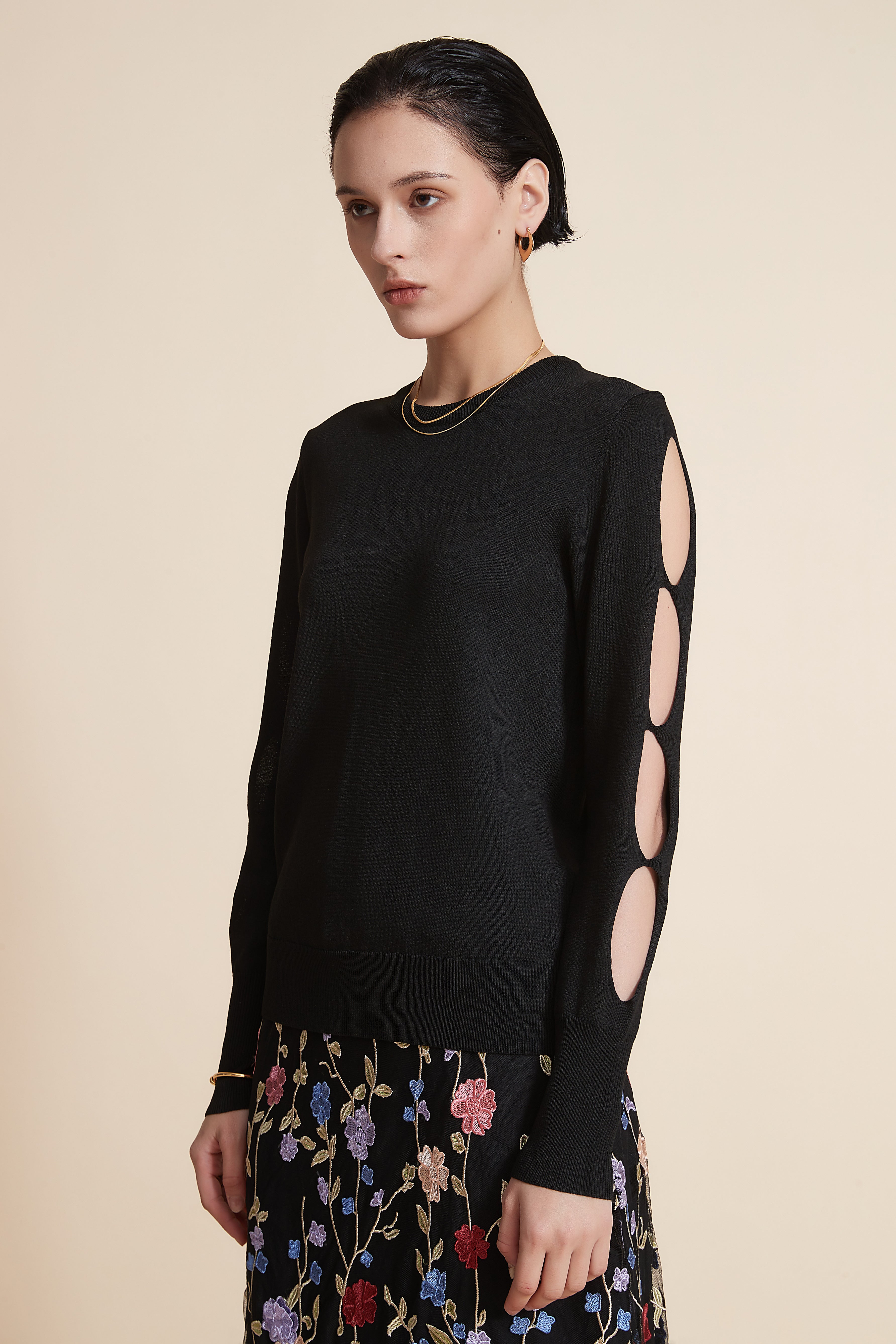 Yola Plain Long Sleeve Blouse with Slit at the Sleeve Bottom