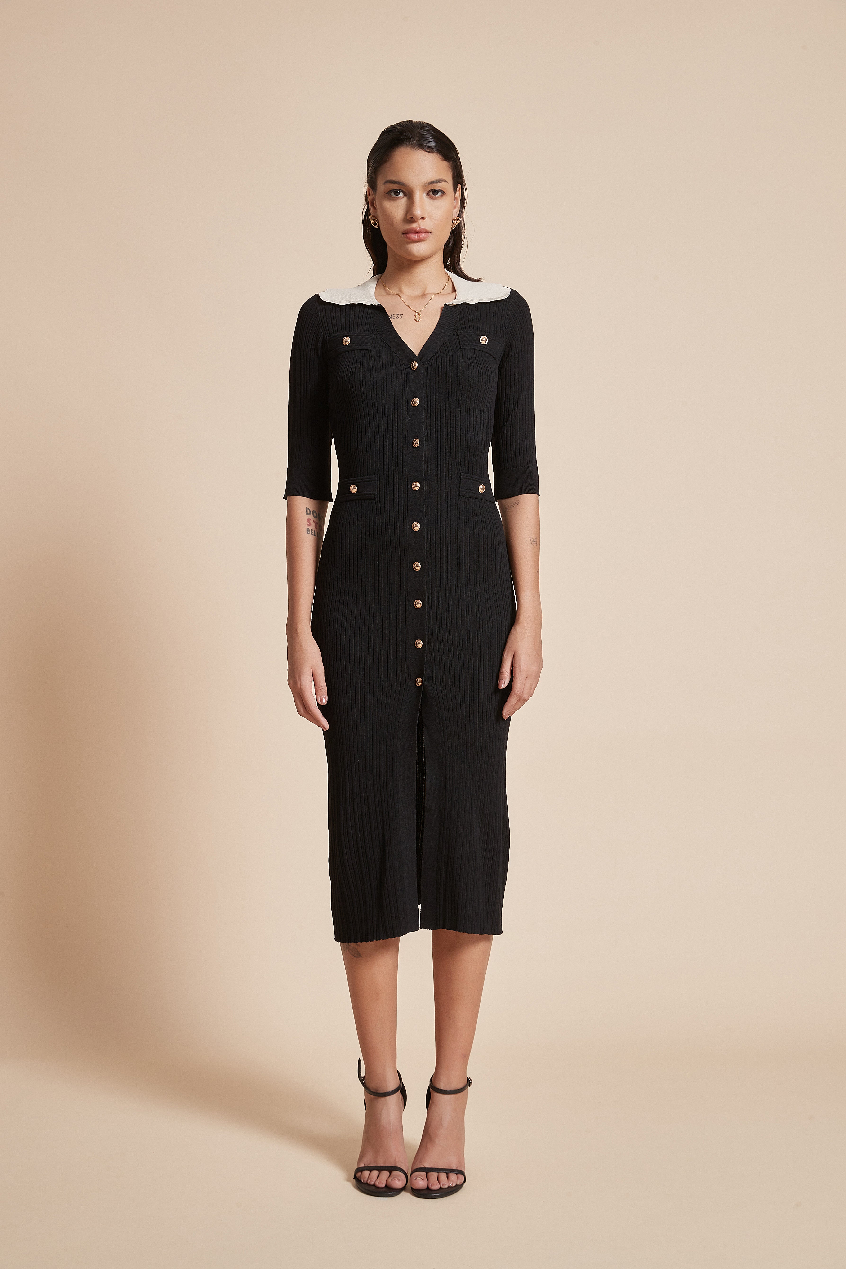 Yola Midi Dress with Half Sleeves and Front Buttons