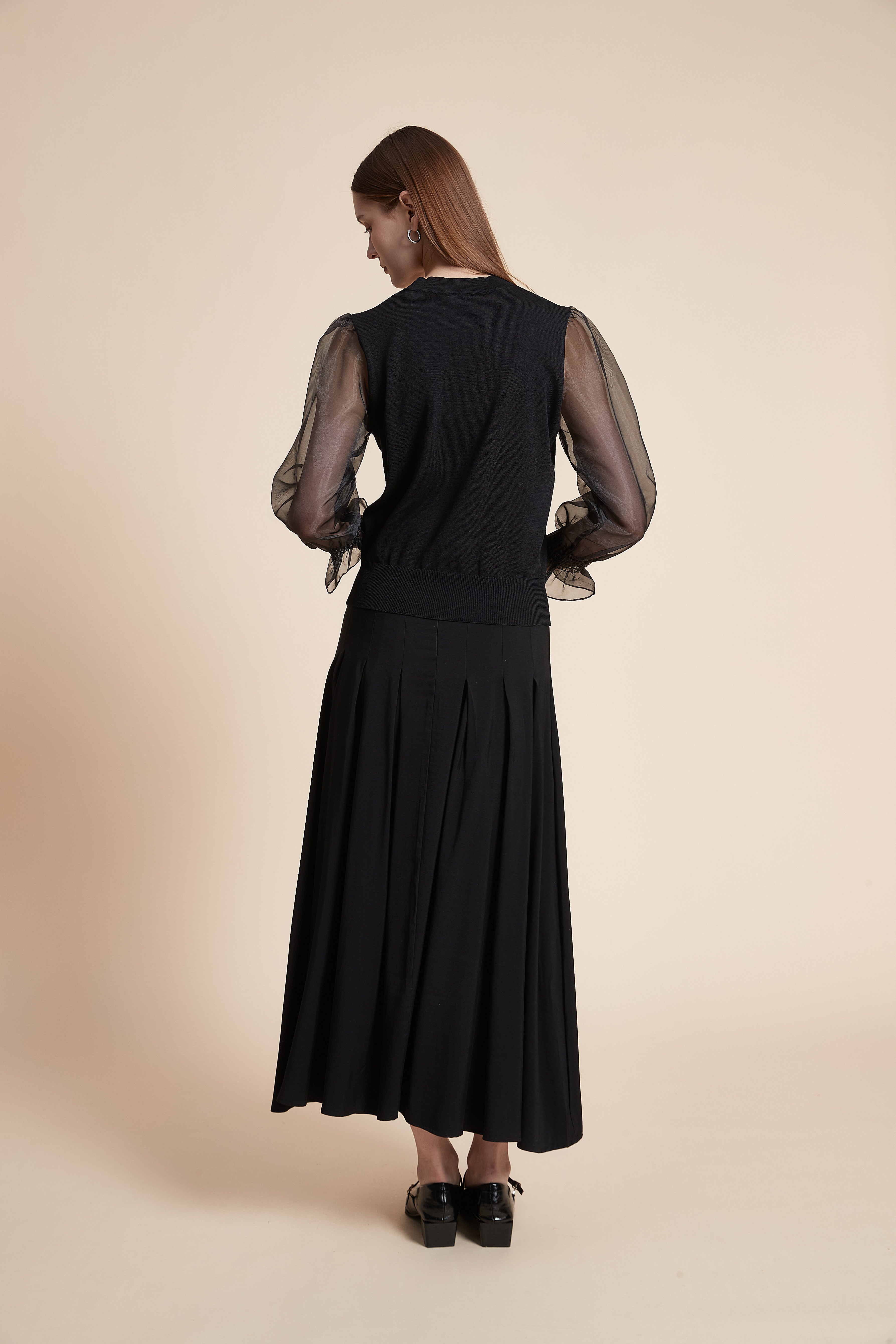 Solid Long Sleeve Sheer Blouse