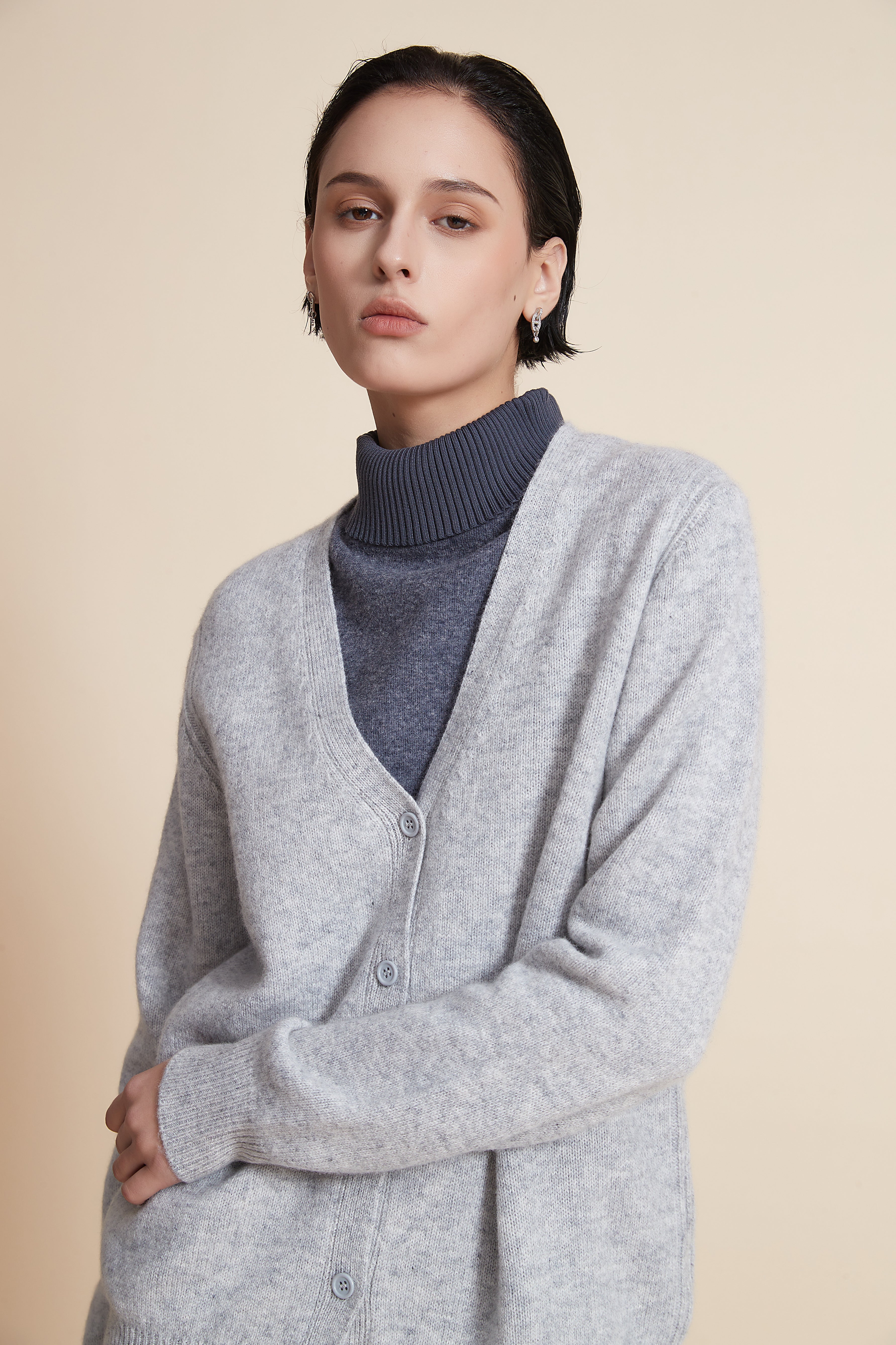 Yola Plain Cardigan with Buttons, Long Sleeves