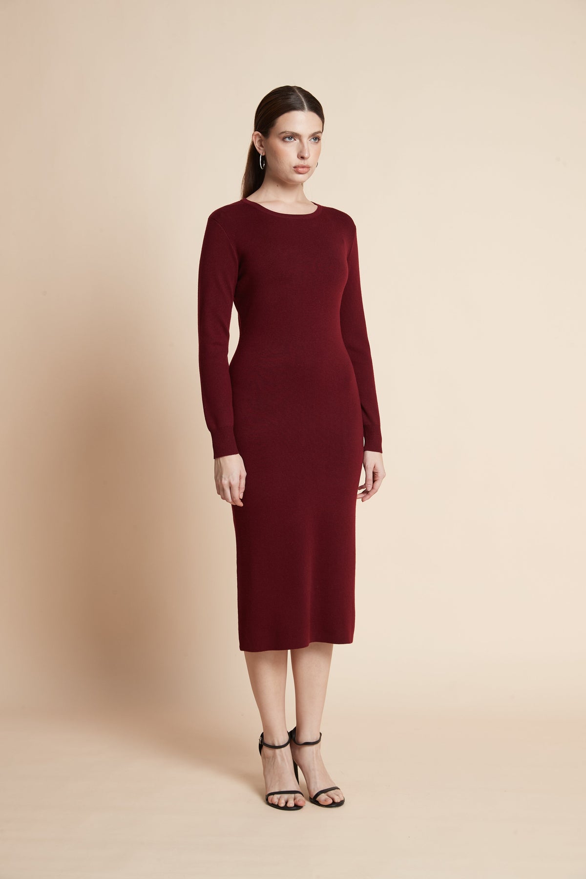 Plain Long Sleeve Knee-Length Dress