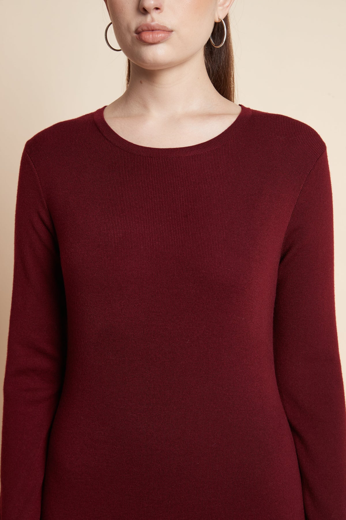 Plain Long Sleeve Knee-Length Dress