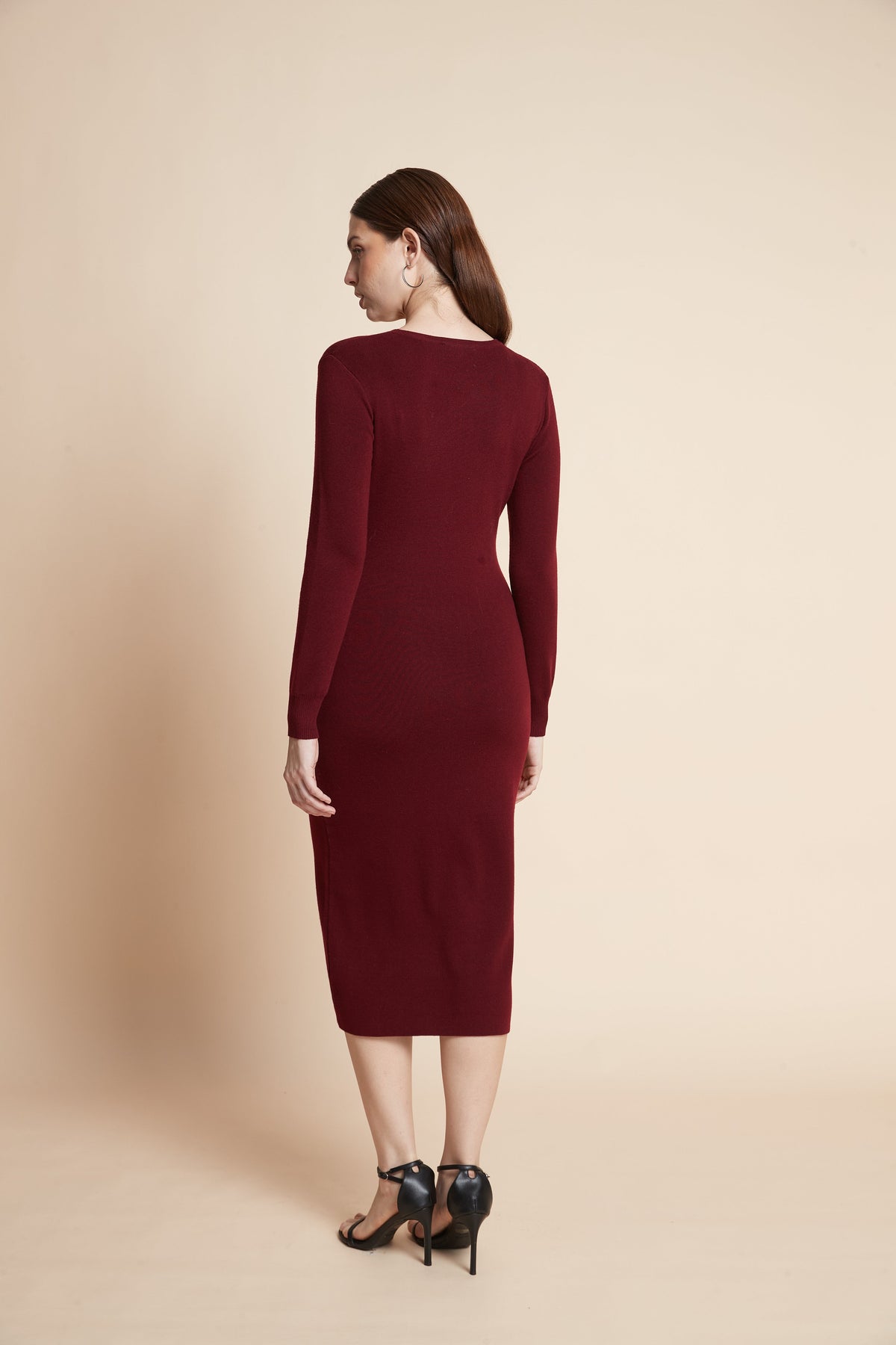 Plain Long Sleeve Knee-Length Dress