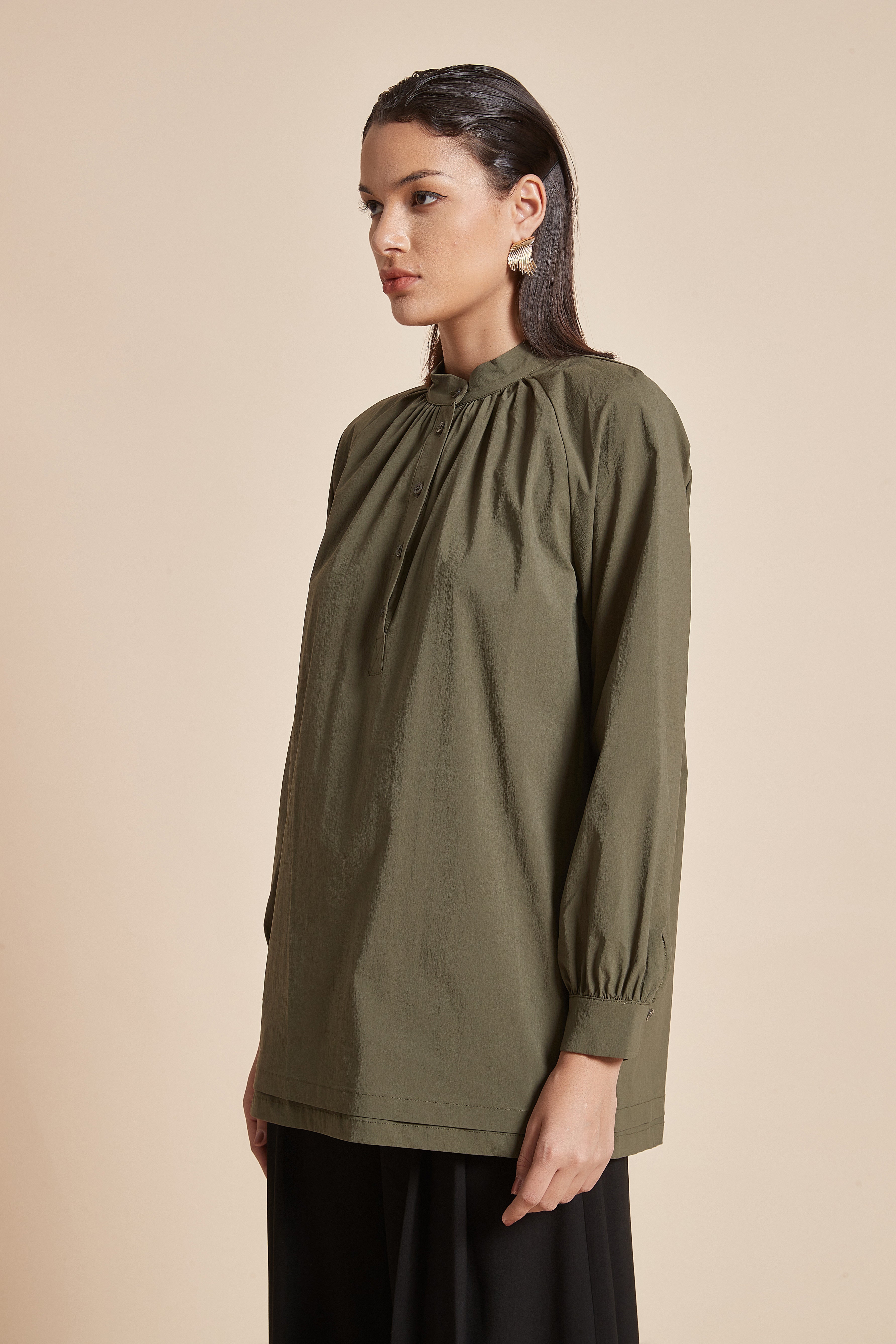 Yola Long Blouse with Long Sleeves and Front Buttons