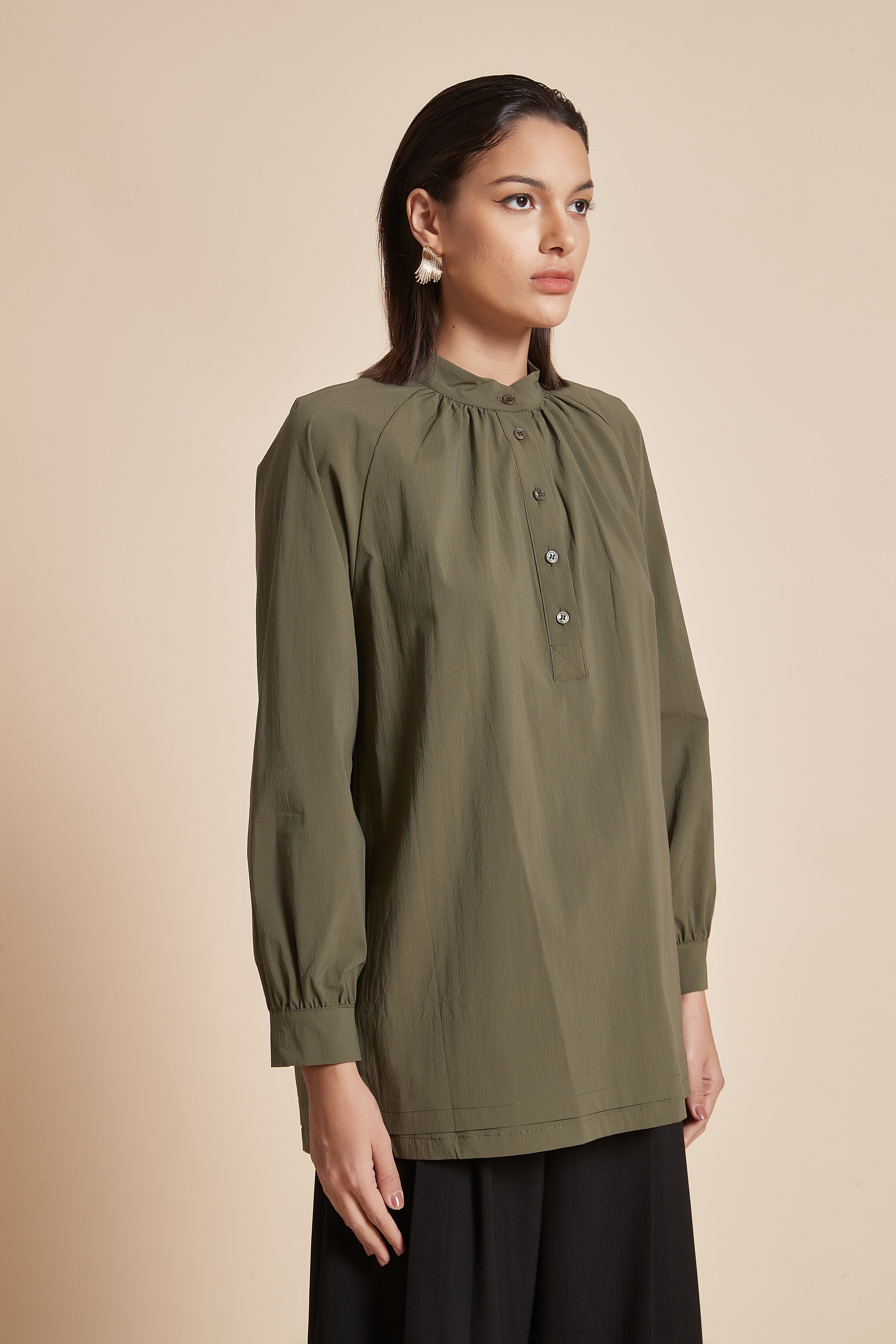 Yola Long Blouse with Long Sleeves and Front Buttons