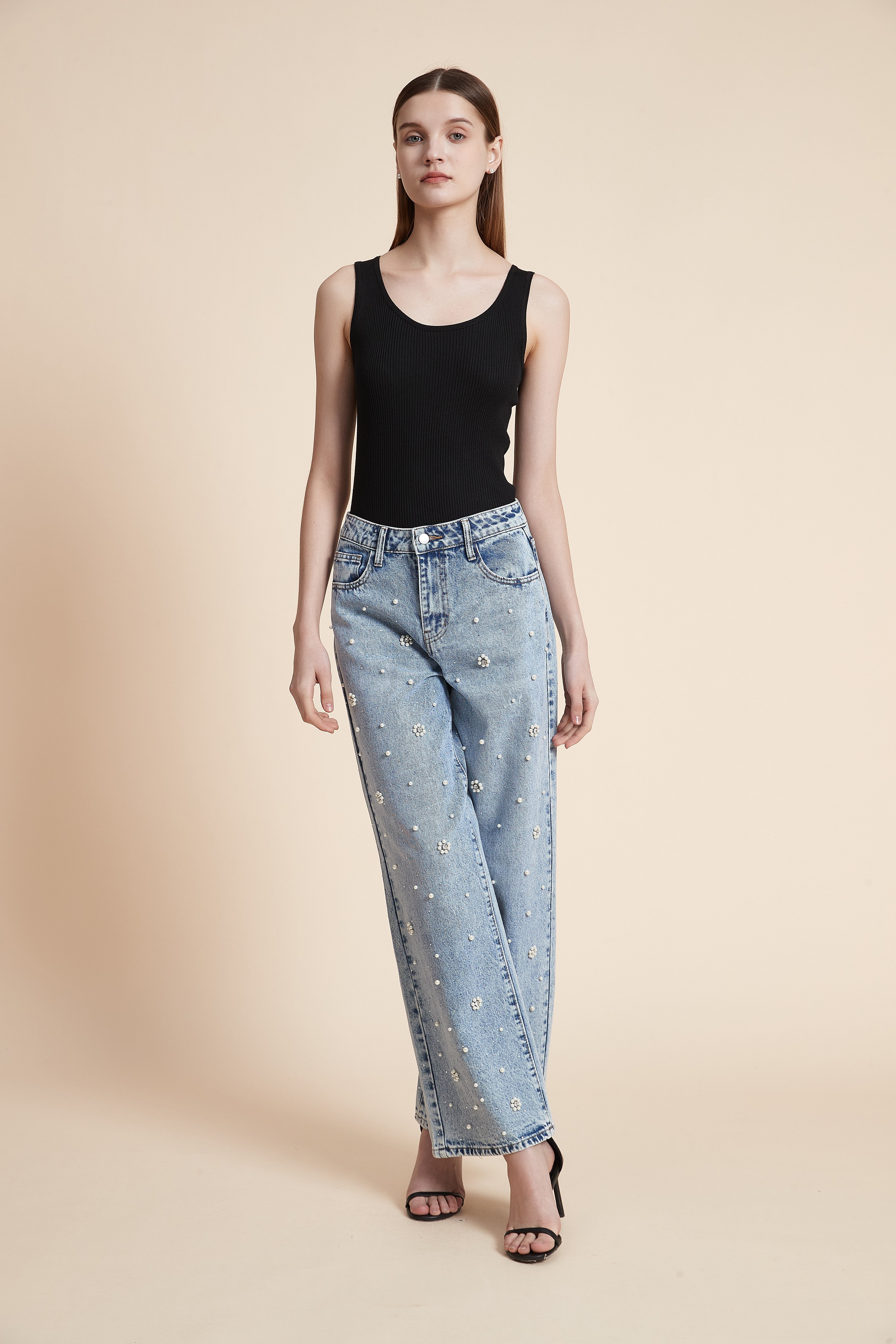 Embellished Long Denim Pants