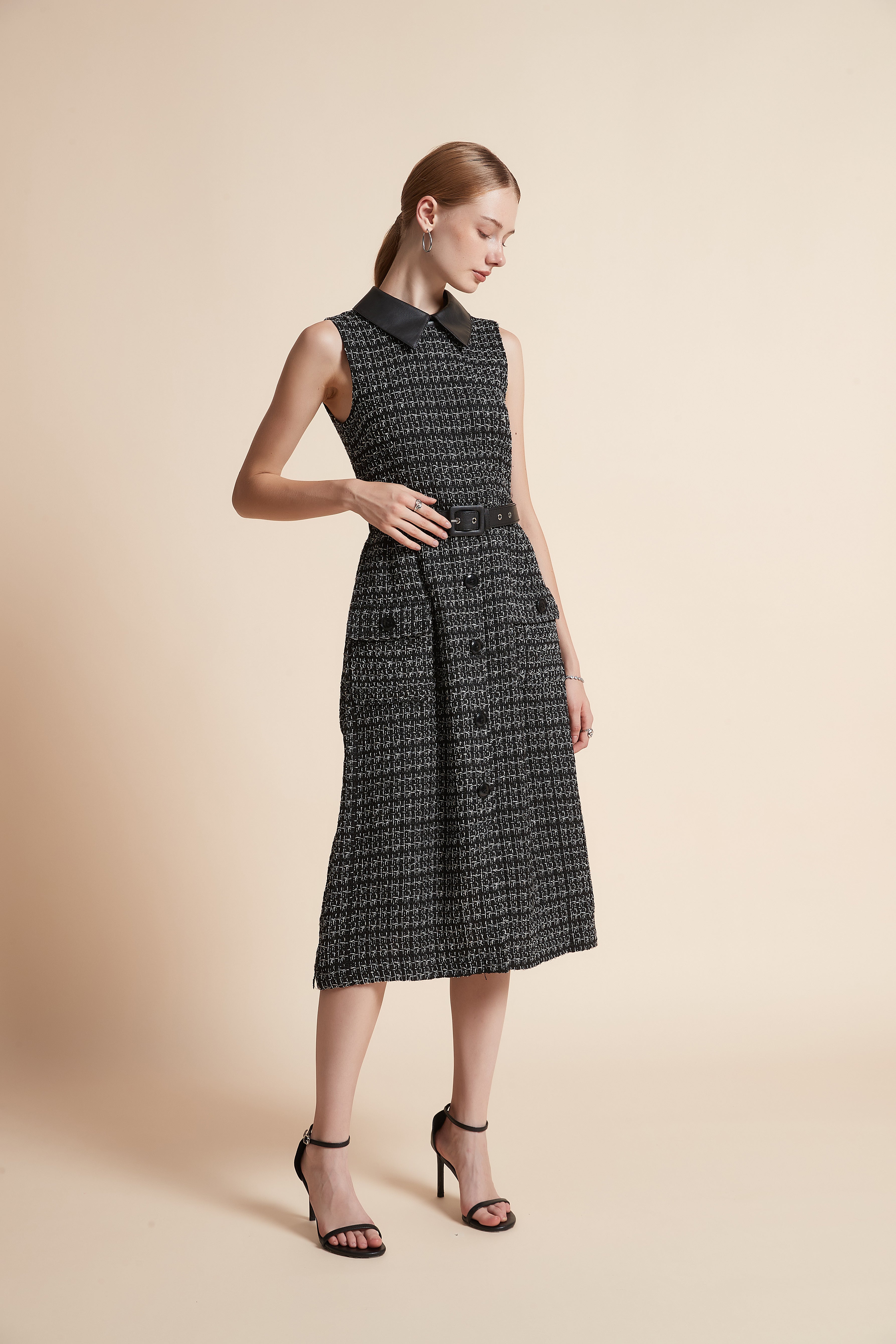 Midi Button-Front Dress with Pockets