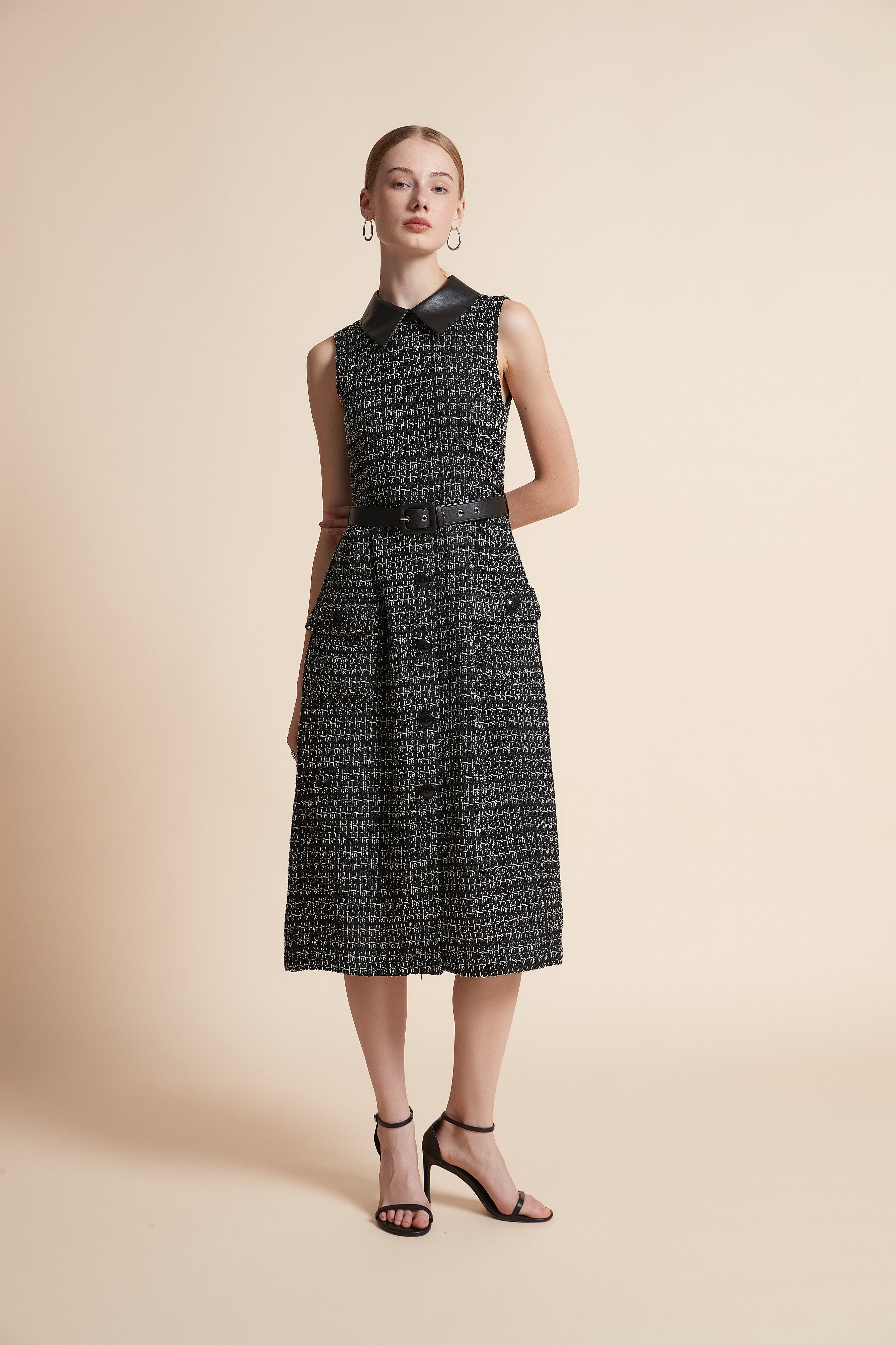 Midi Button-Front Dress with Pockets