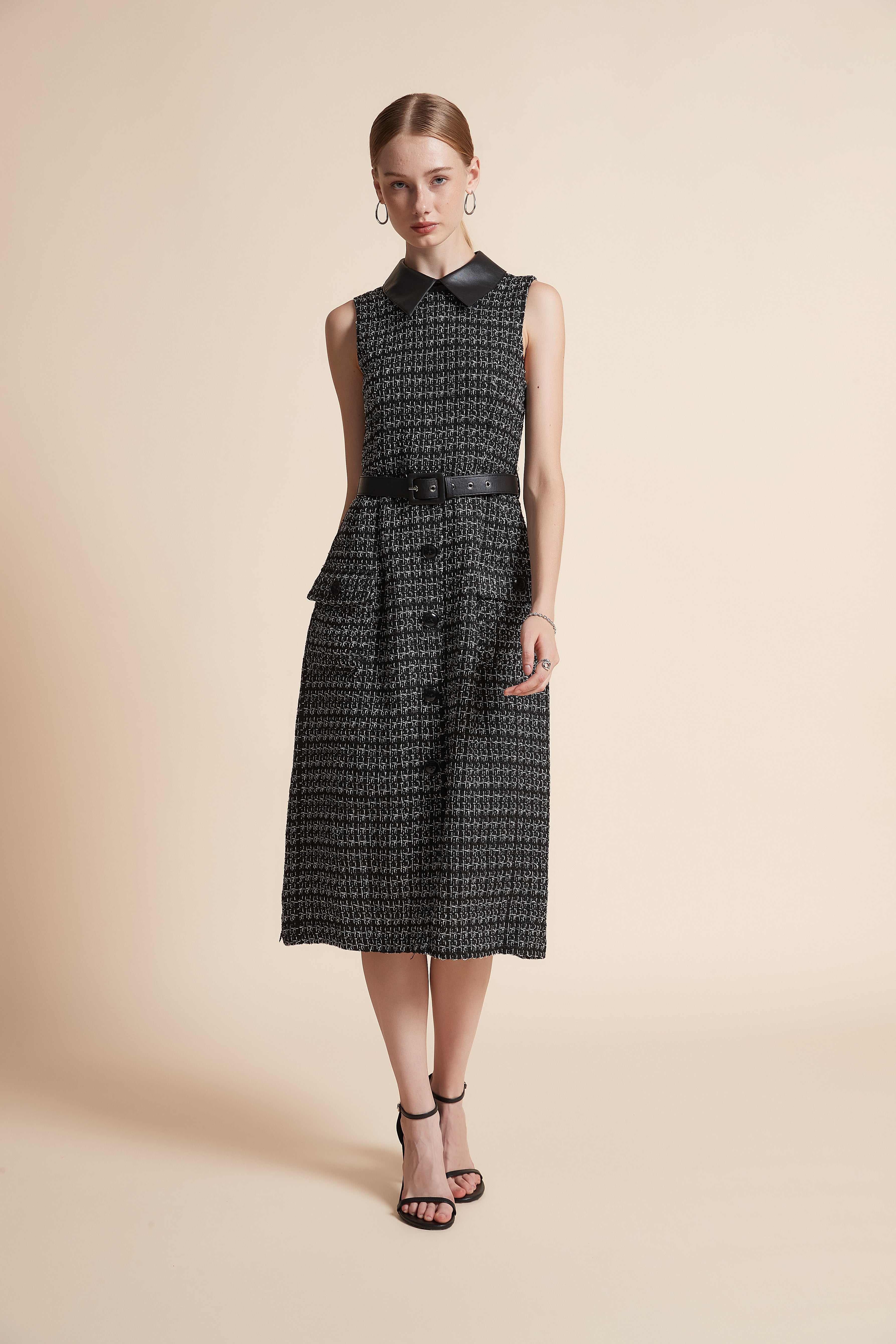 Midi Button-Front Dress with Pockets