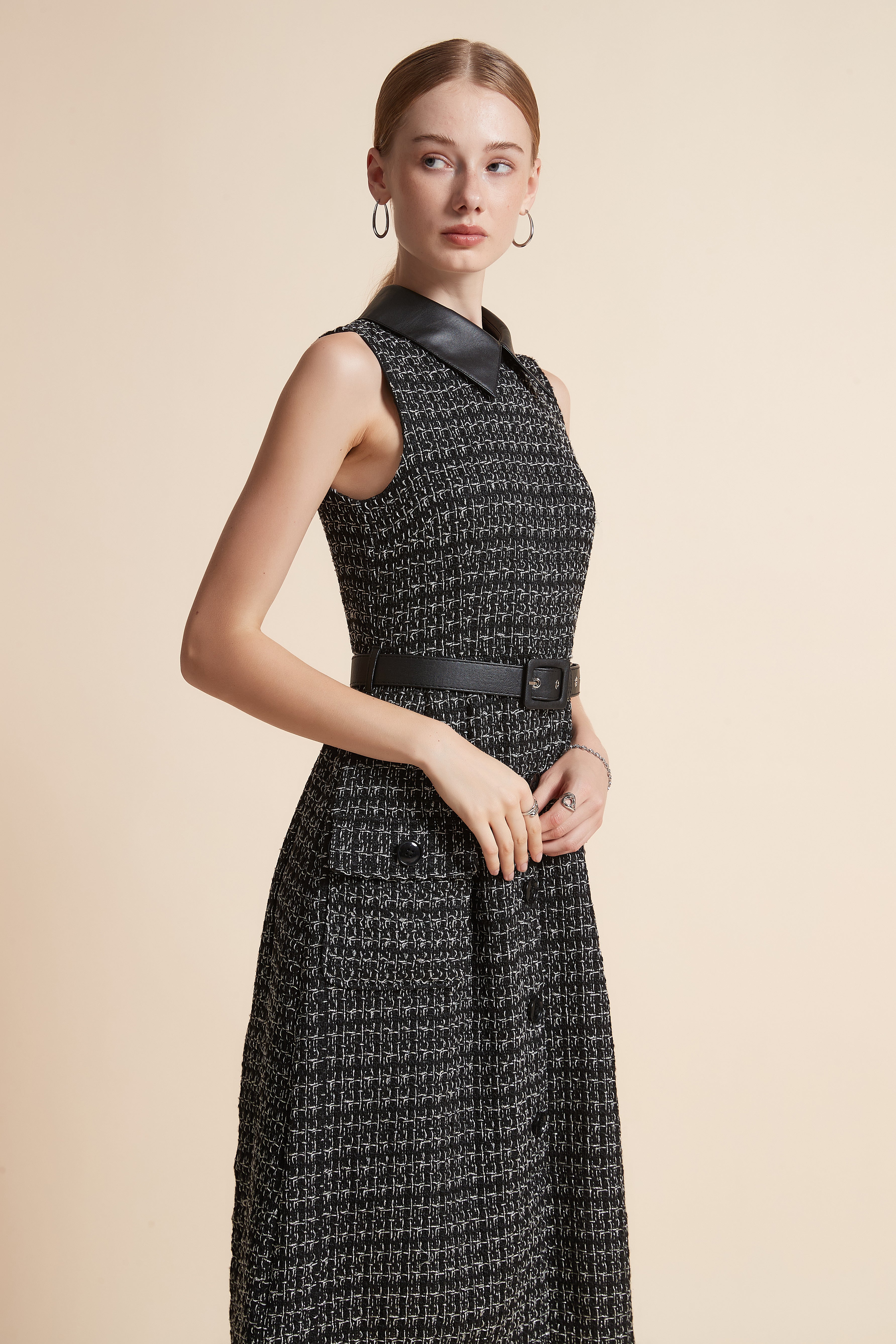 Midi Button-Front Dress with Pockets