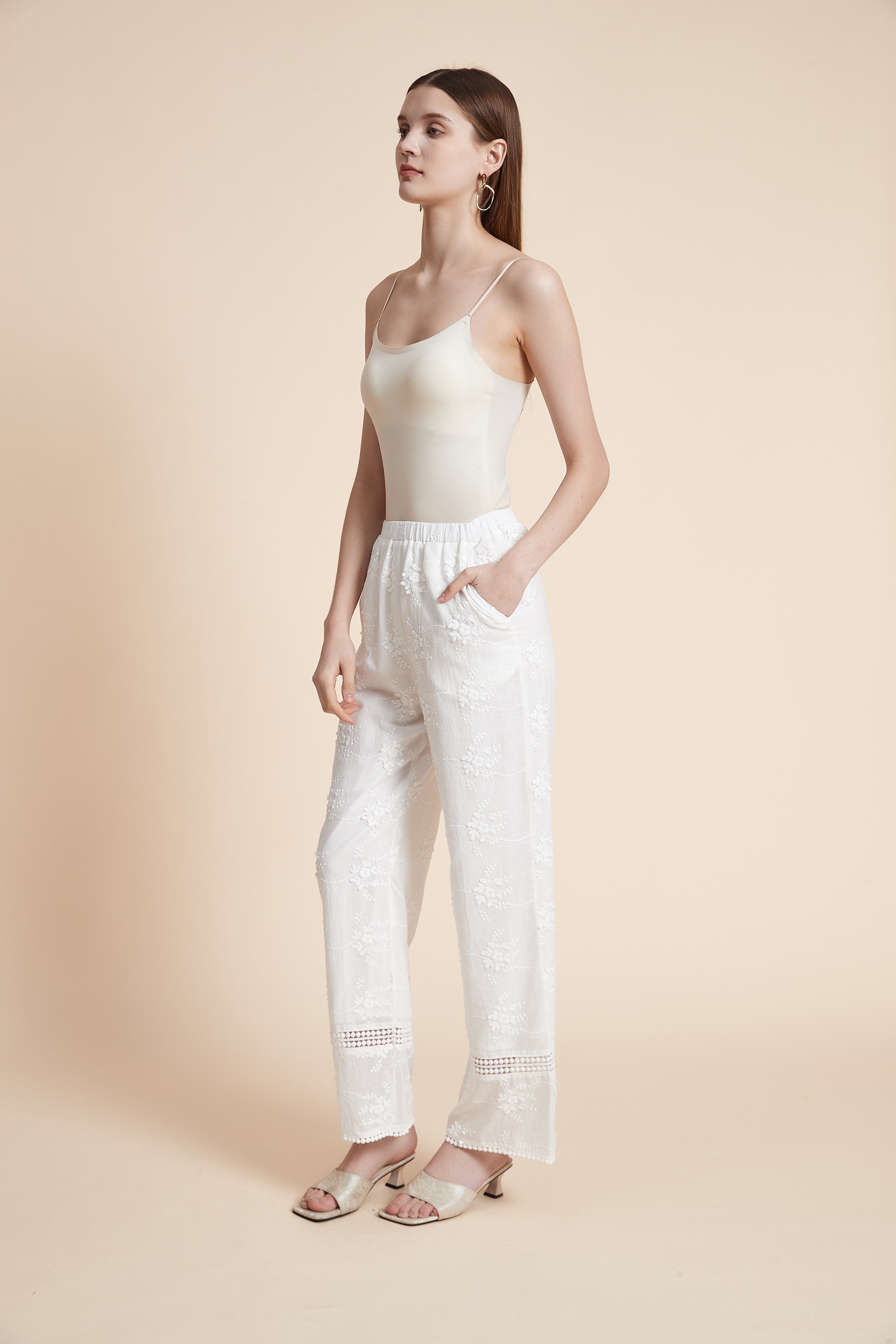 Embroidered Floral Long Pants