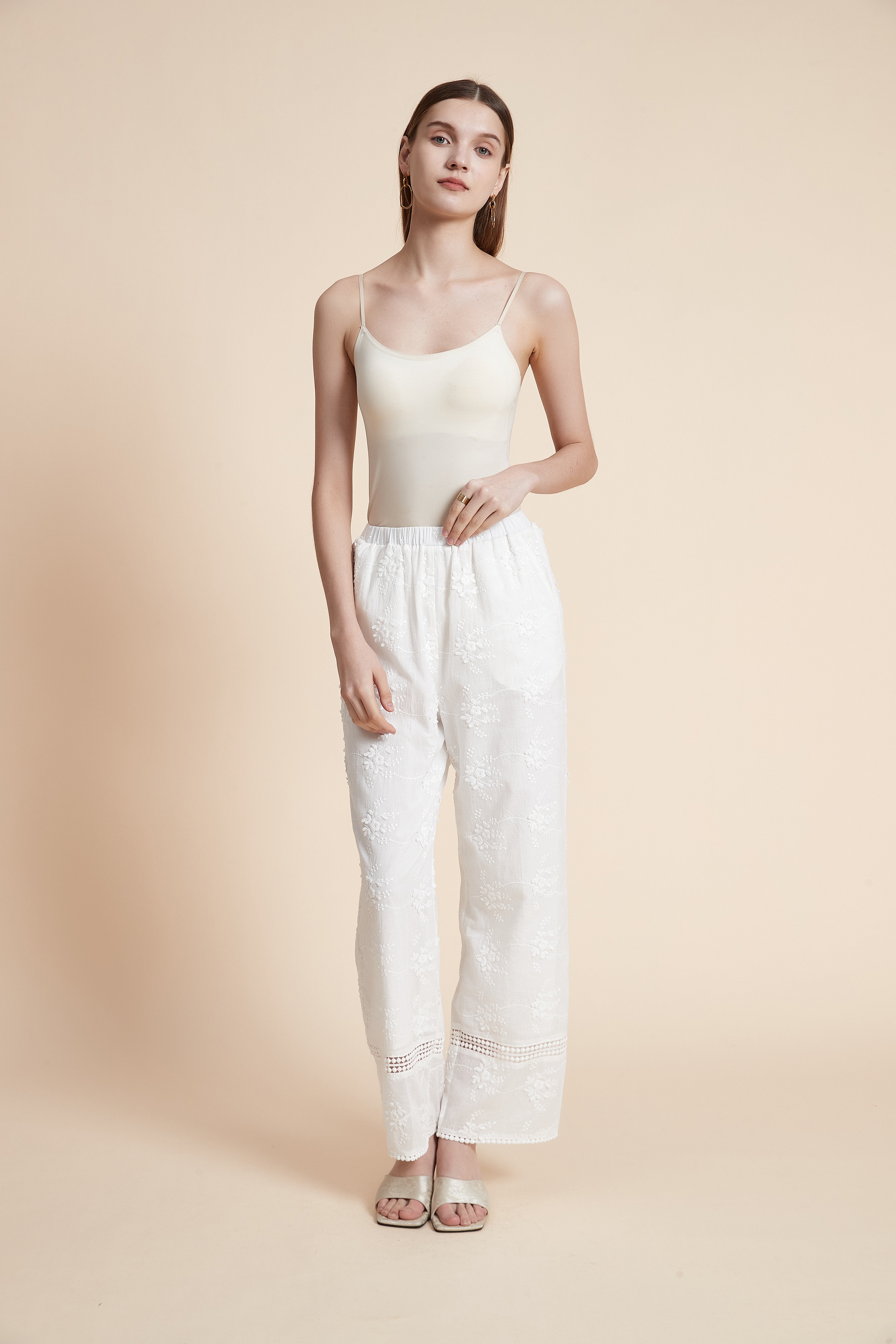 Embroidered Floral Long Pants