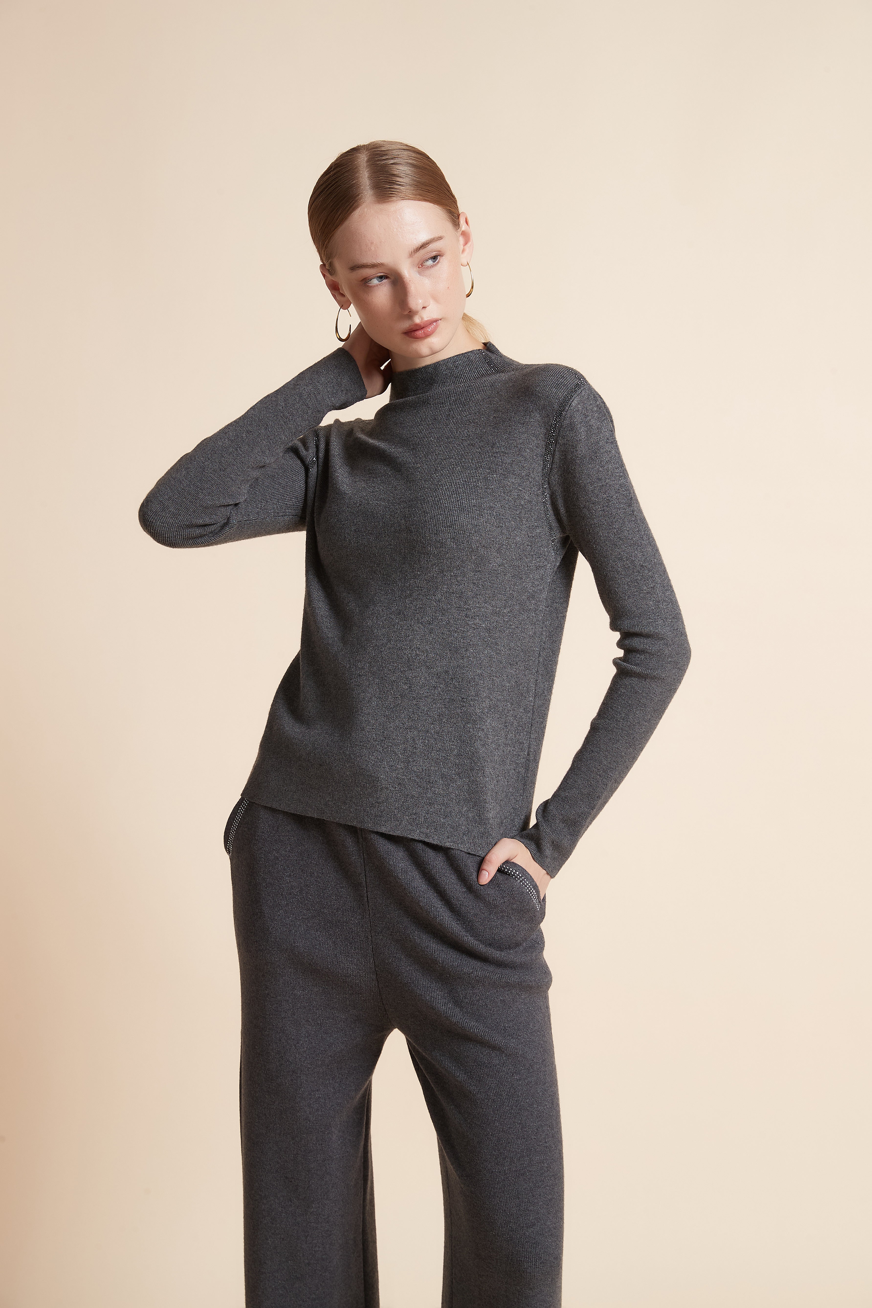 Solid High-Neck Long-Sleeve Top