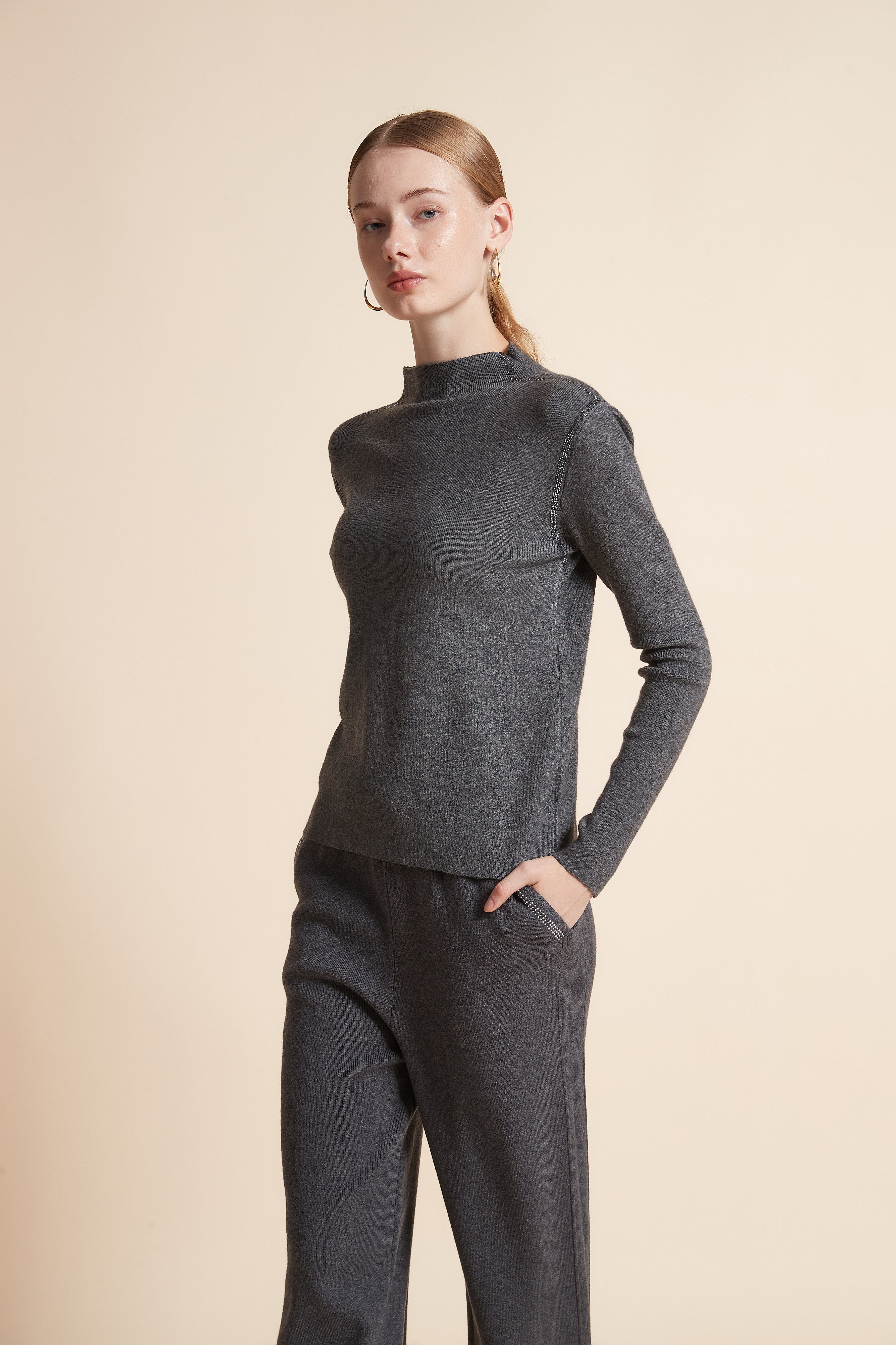 Solid High-Neck Long-Sleeve Top