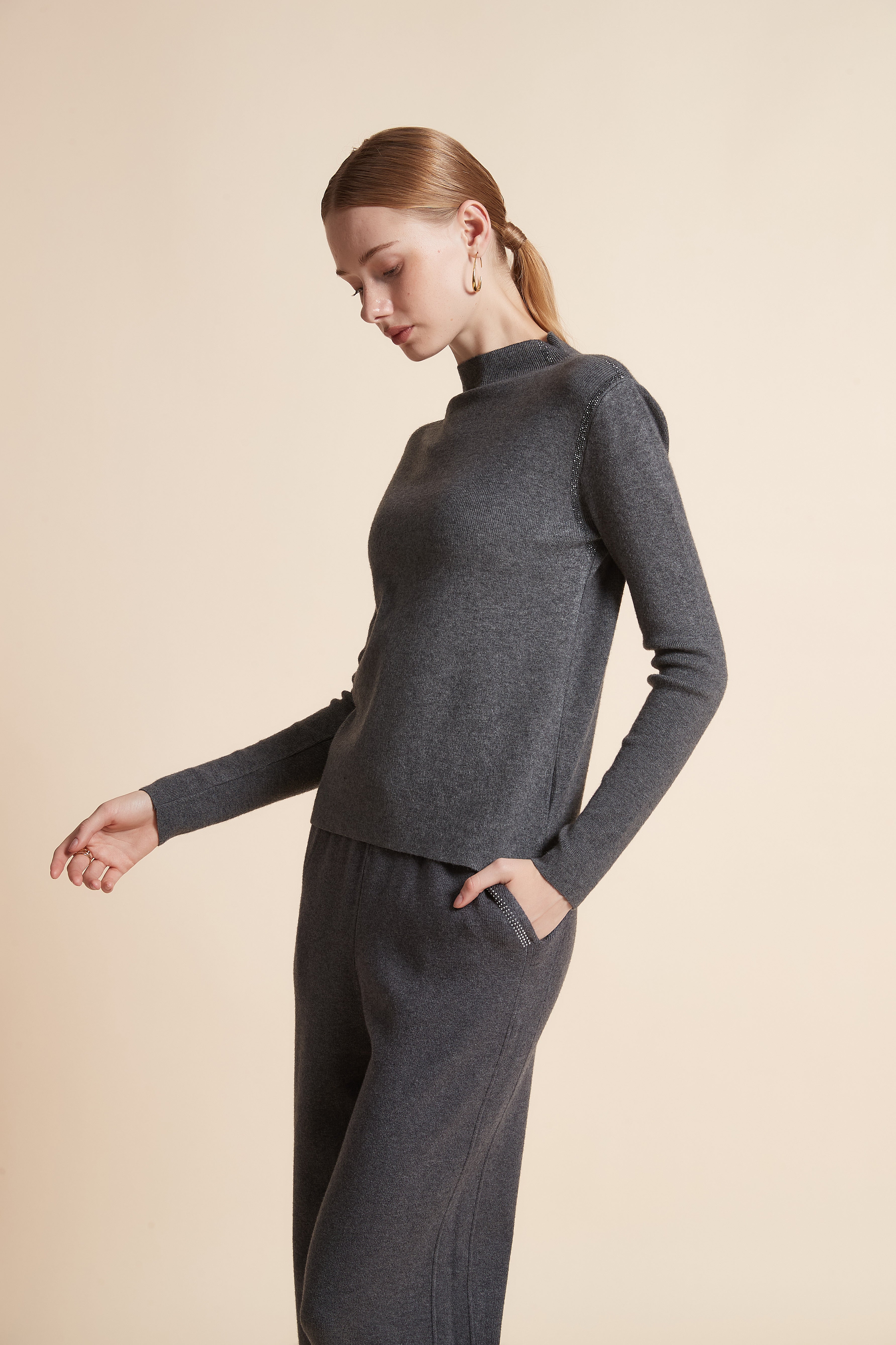 Solid High-Neck Long-Sleeve Top