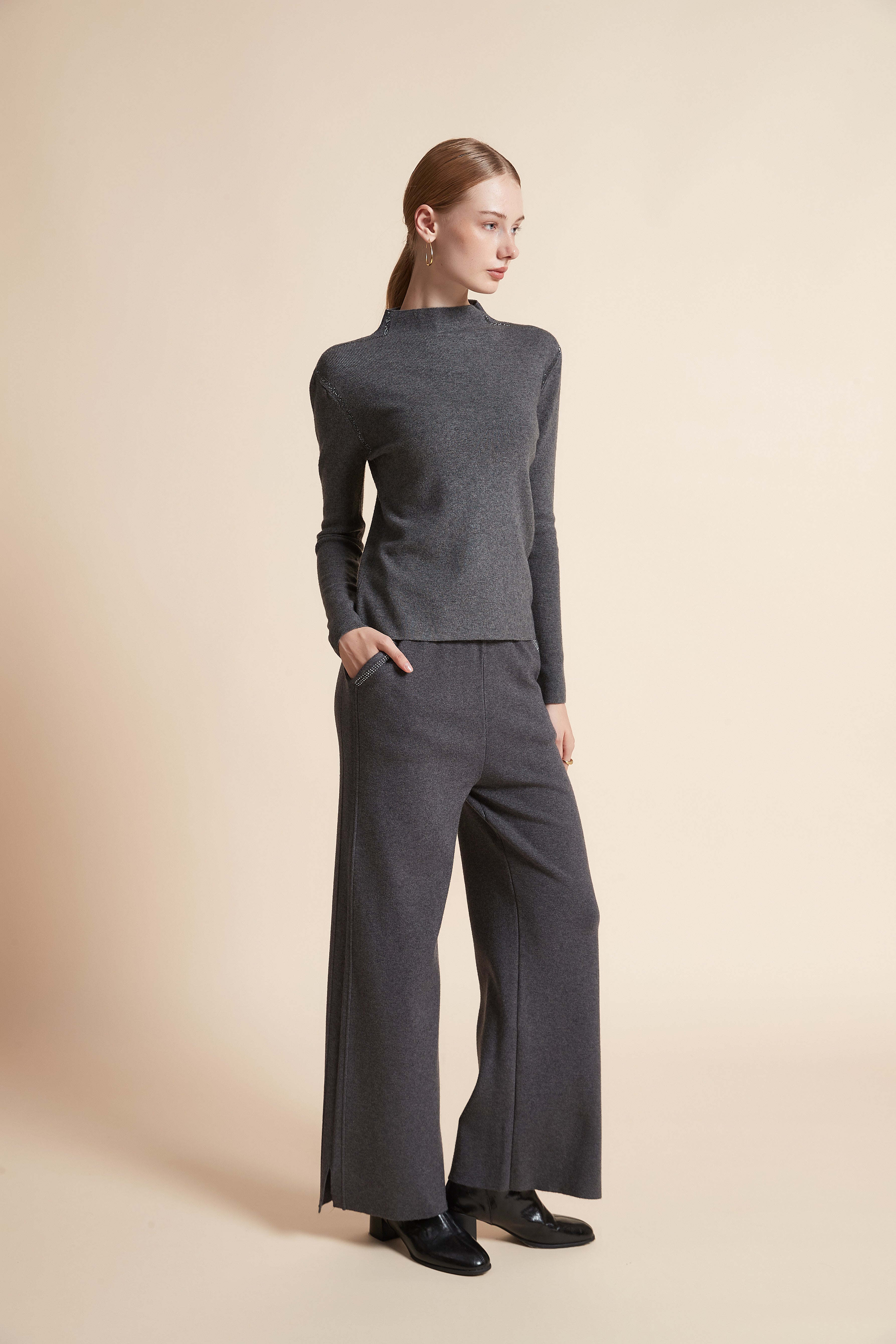 Solid High-Neck Long-Sleeve Top