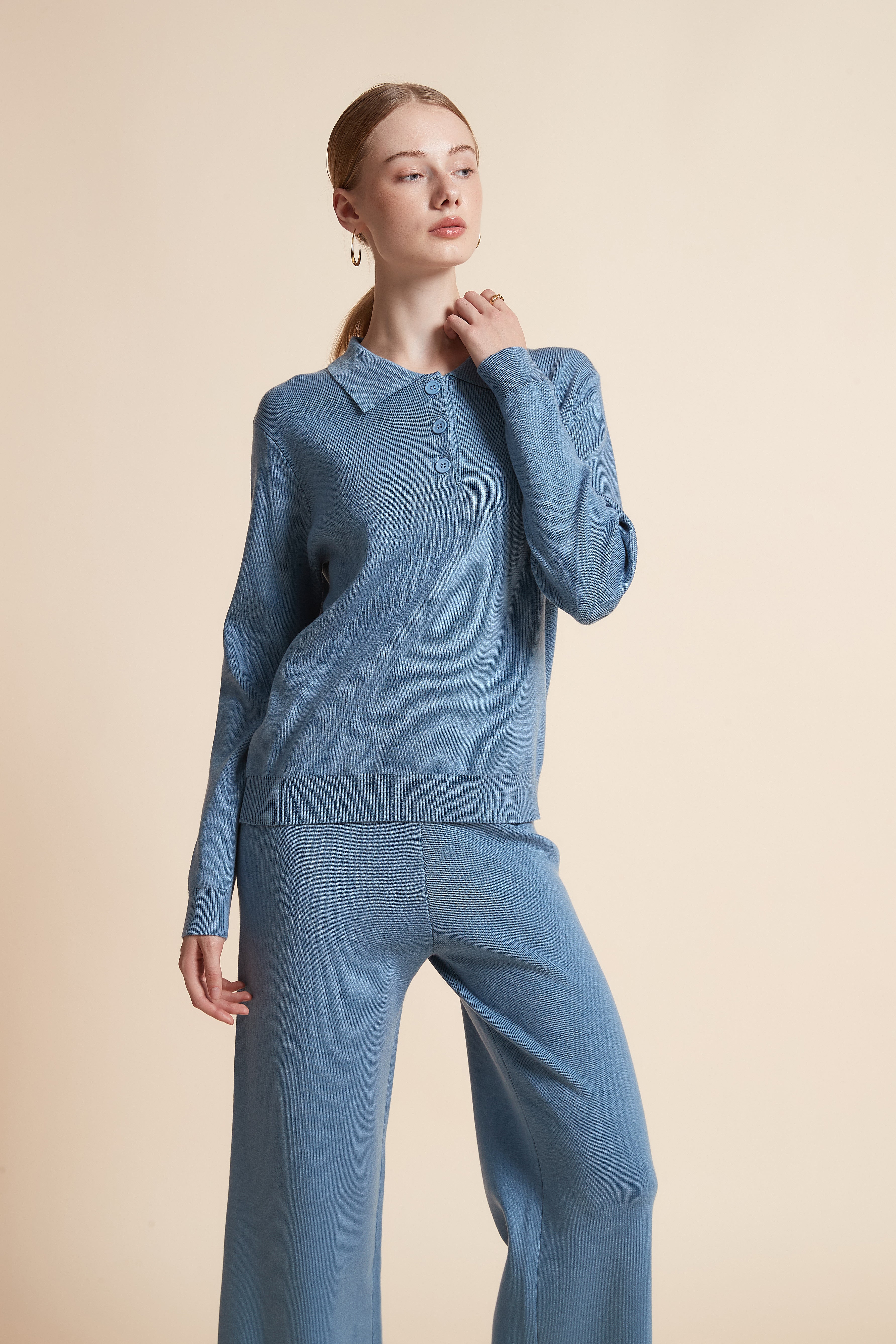 توب منسوج بولو بياقة كم طويل