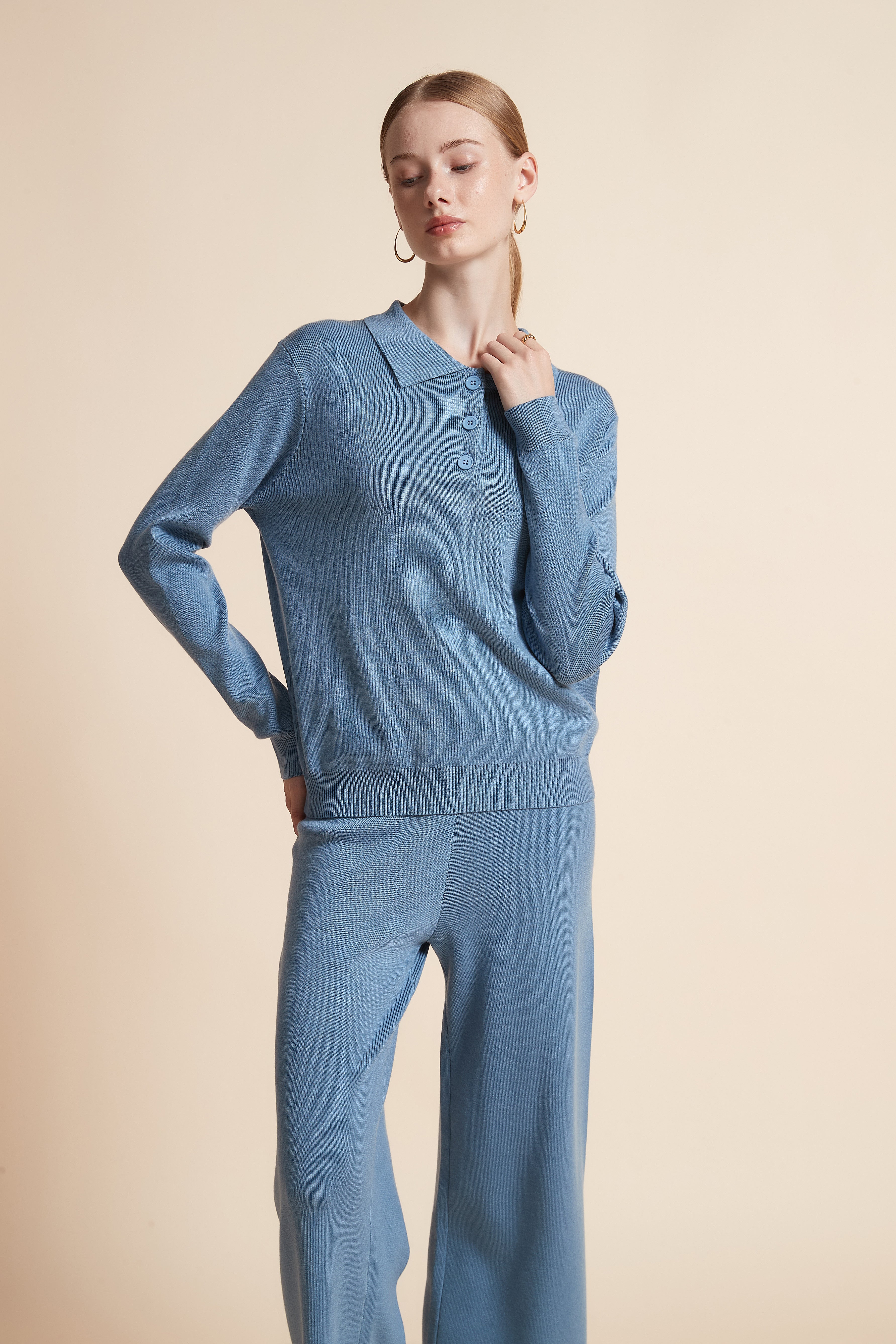 توب منسوج بولو بياقة كم طويل