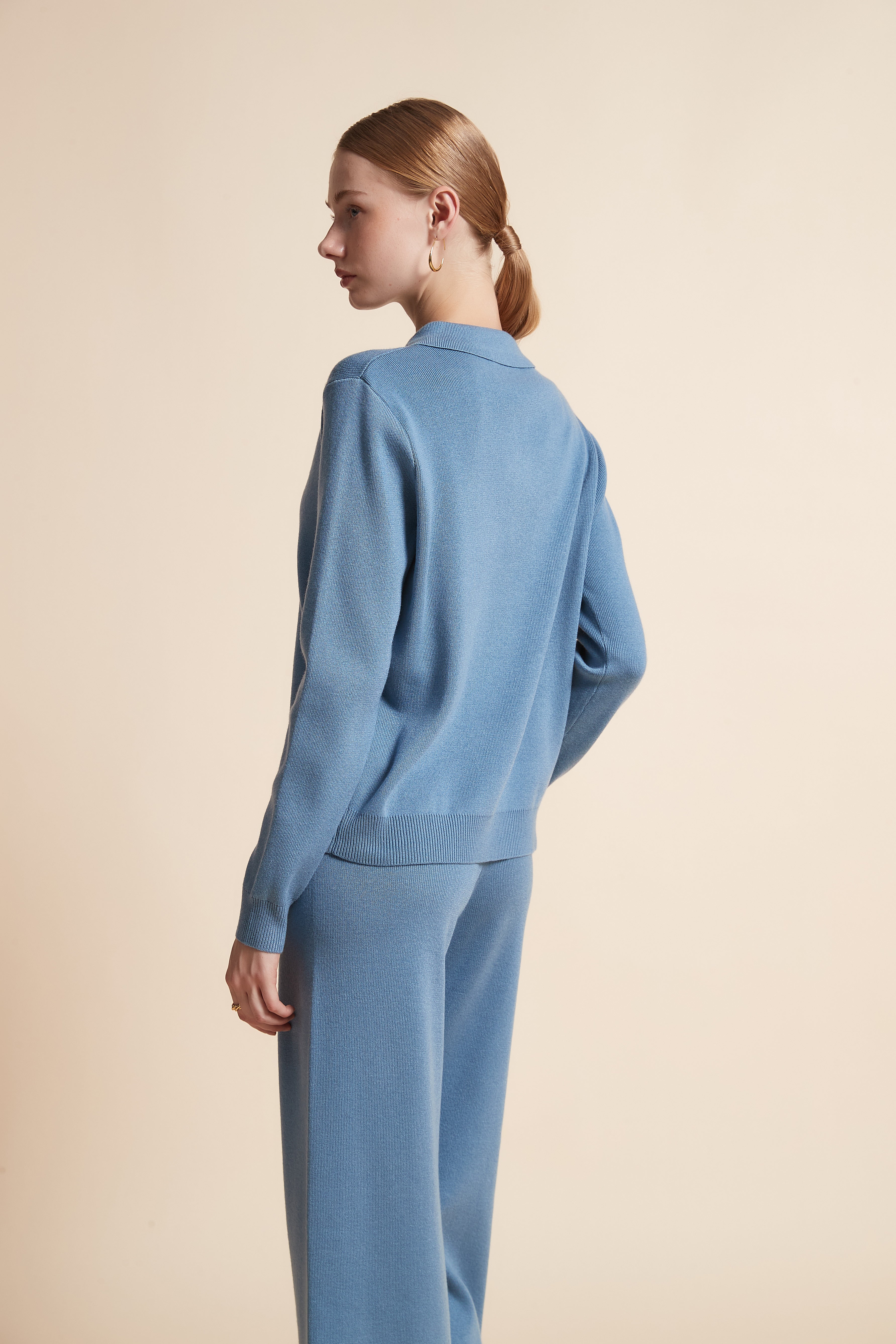 توب منسوج بولو بياقة كم طويل