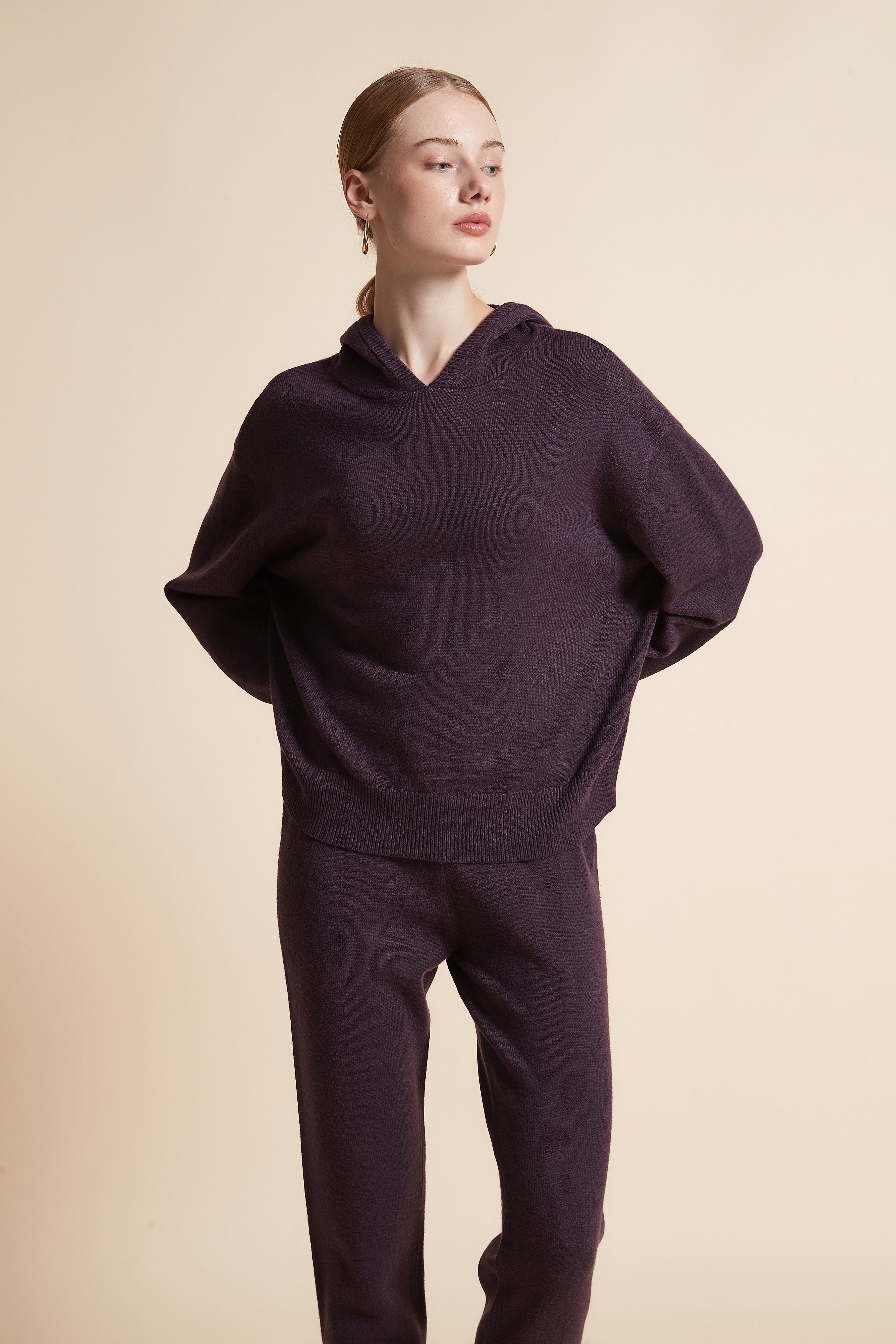 Knitted Long-Sleeve Hoodie Jacket