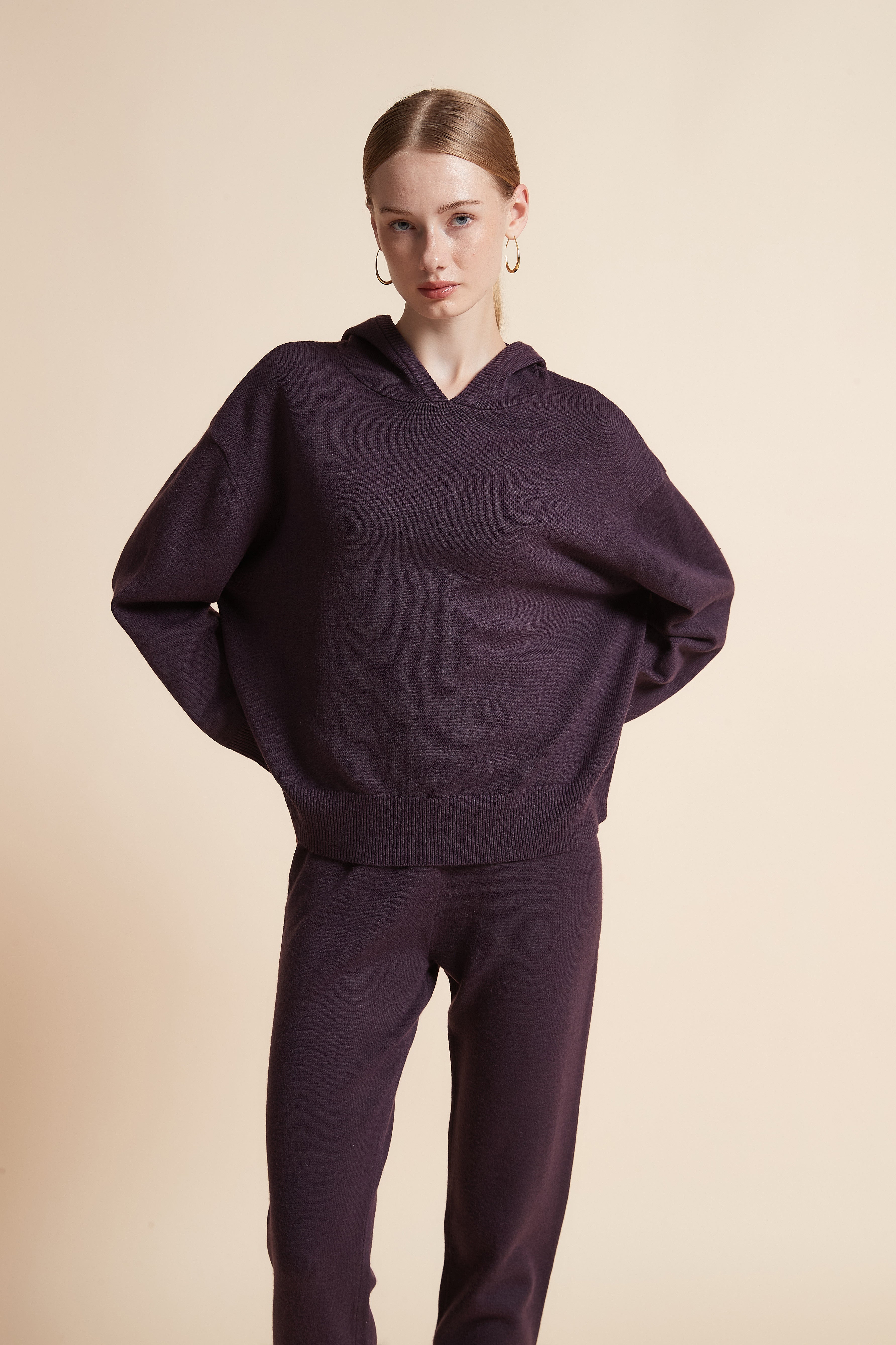 Knitted Long-Sleeve Hoodie Jacket