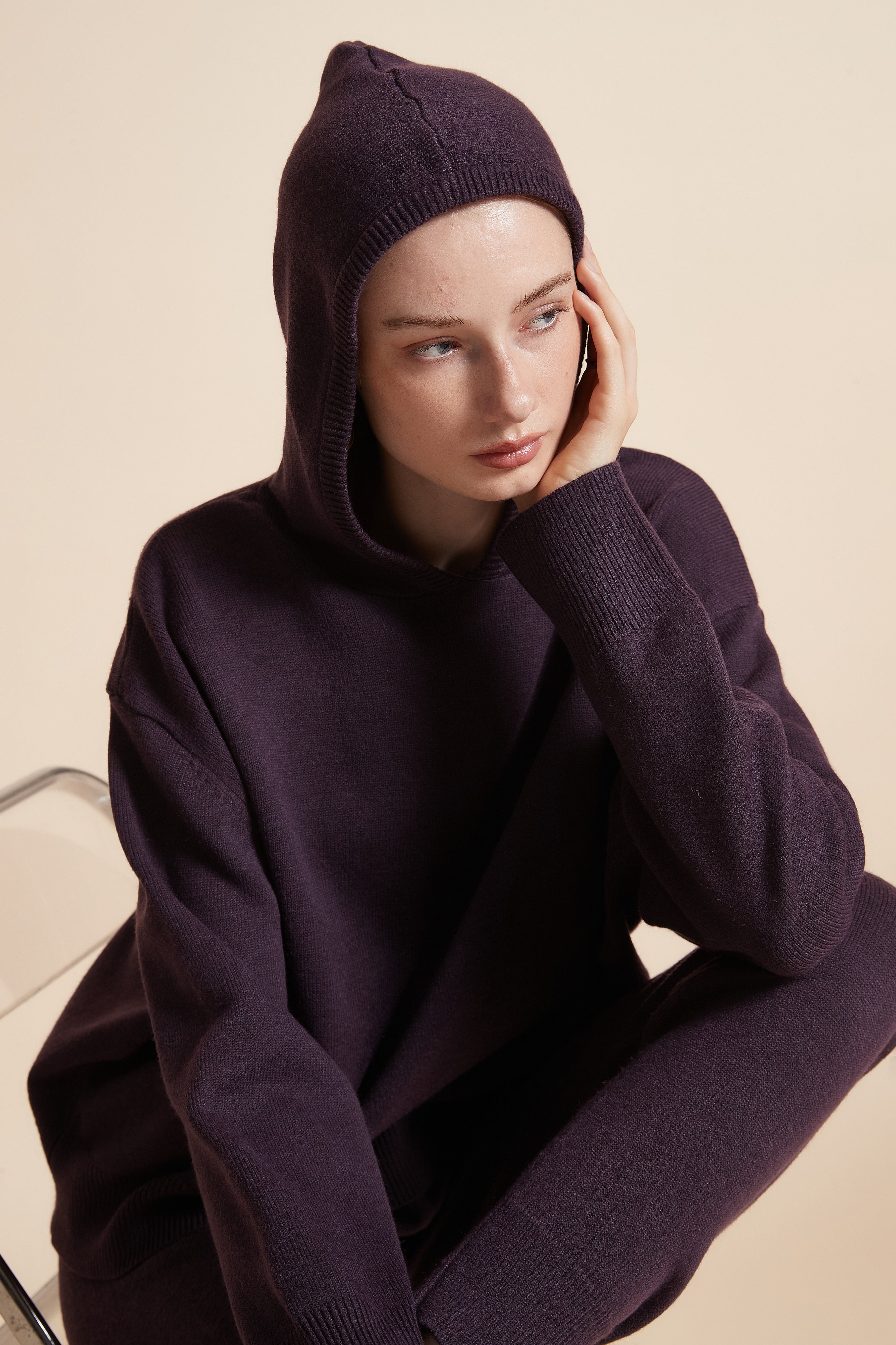 Knitted Long-Sleeve Hoodie Jacket