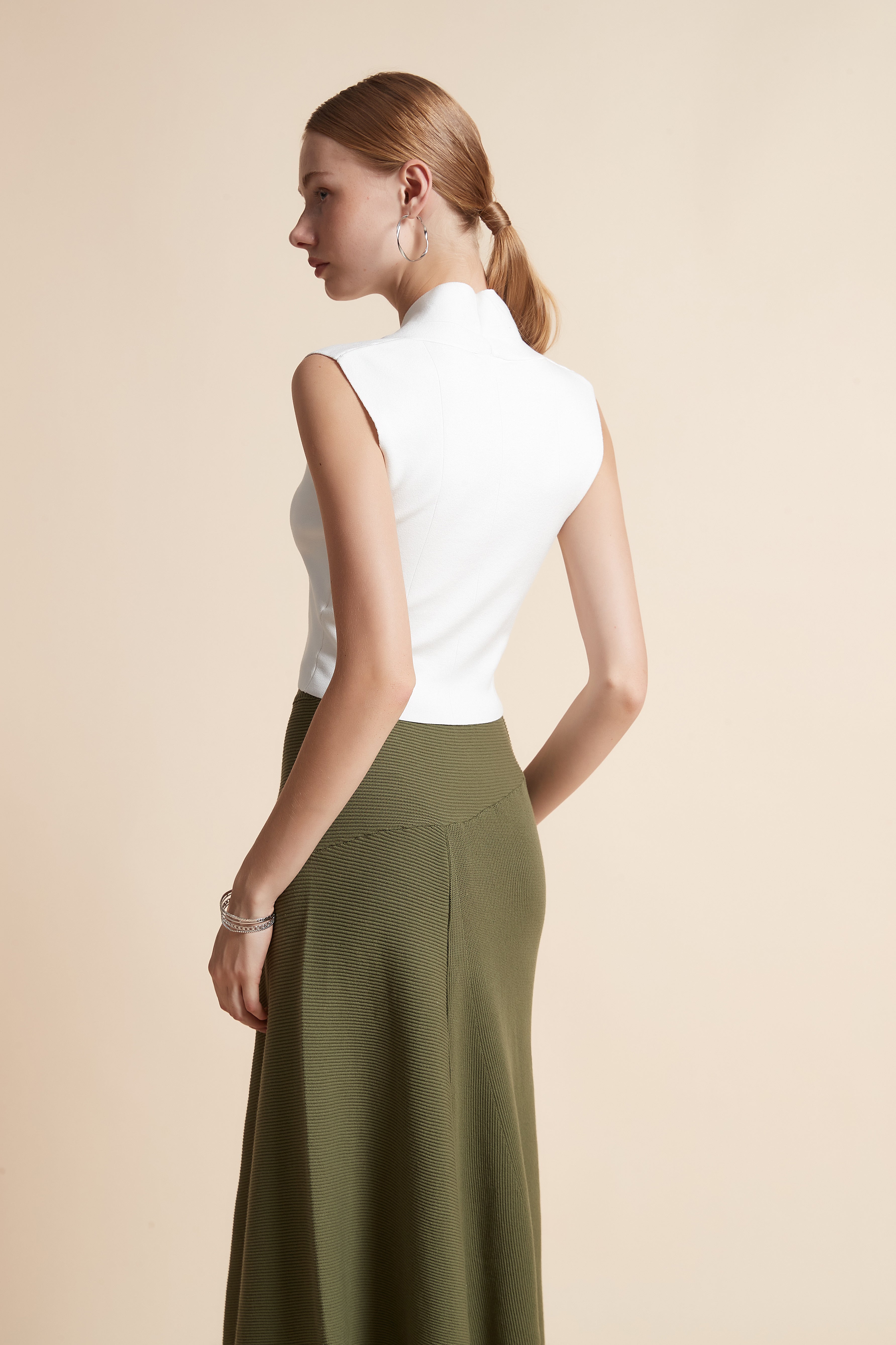 Solid Woven Midi Skirt