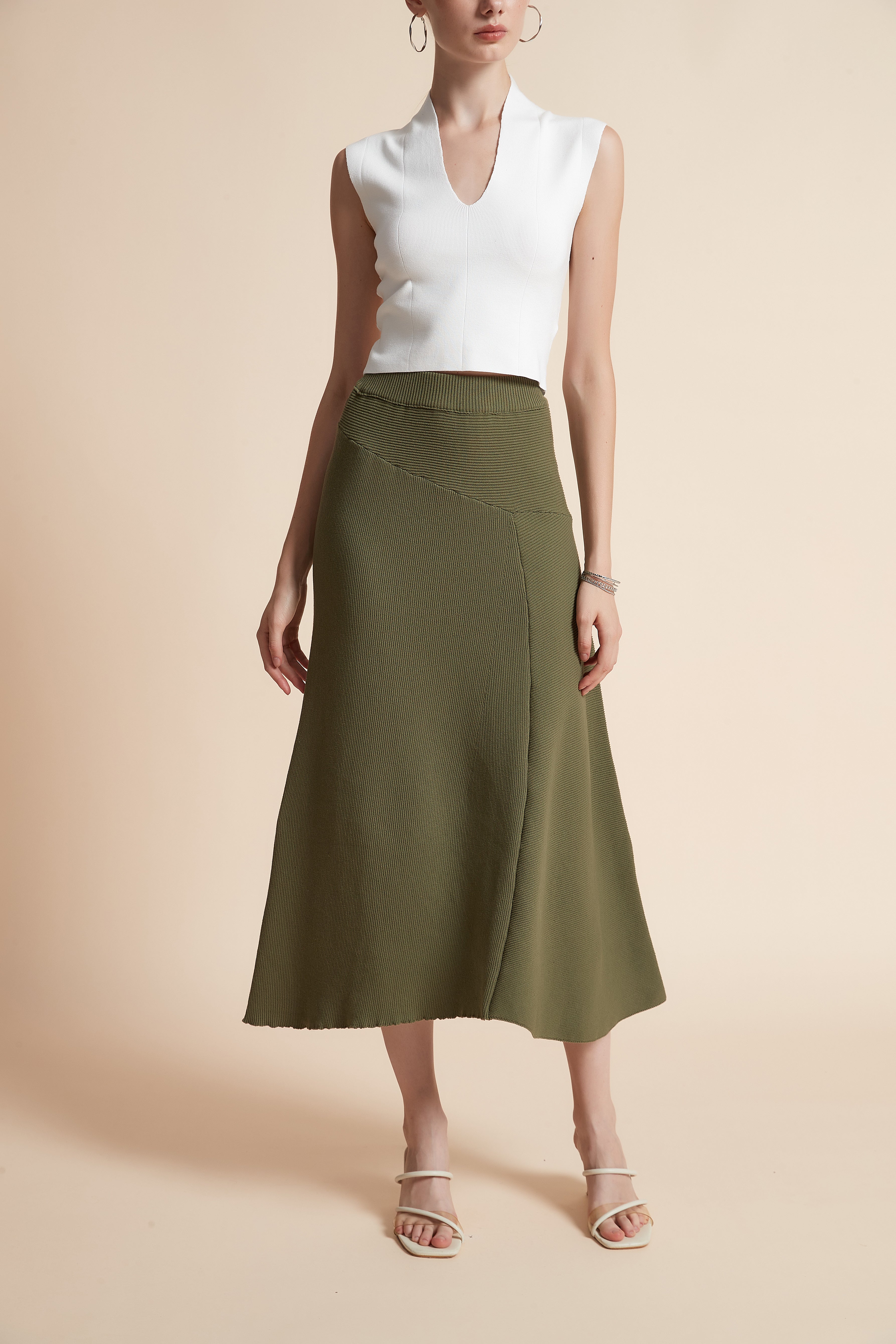 Solid Woven Midi Skirt